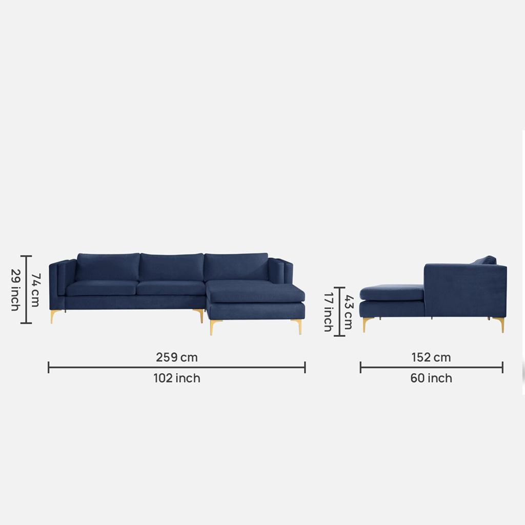 Brezza Sectional Fabric Sofa - Navy Blue