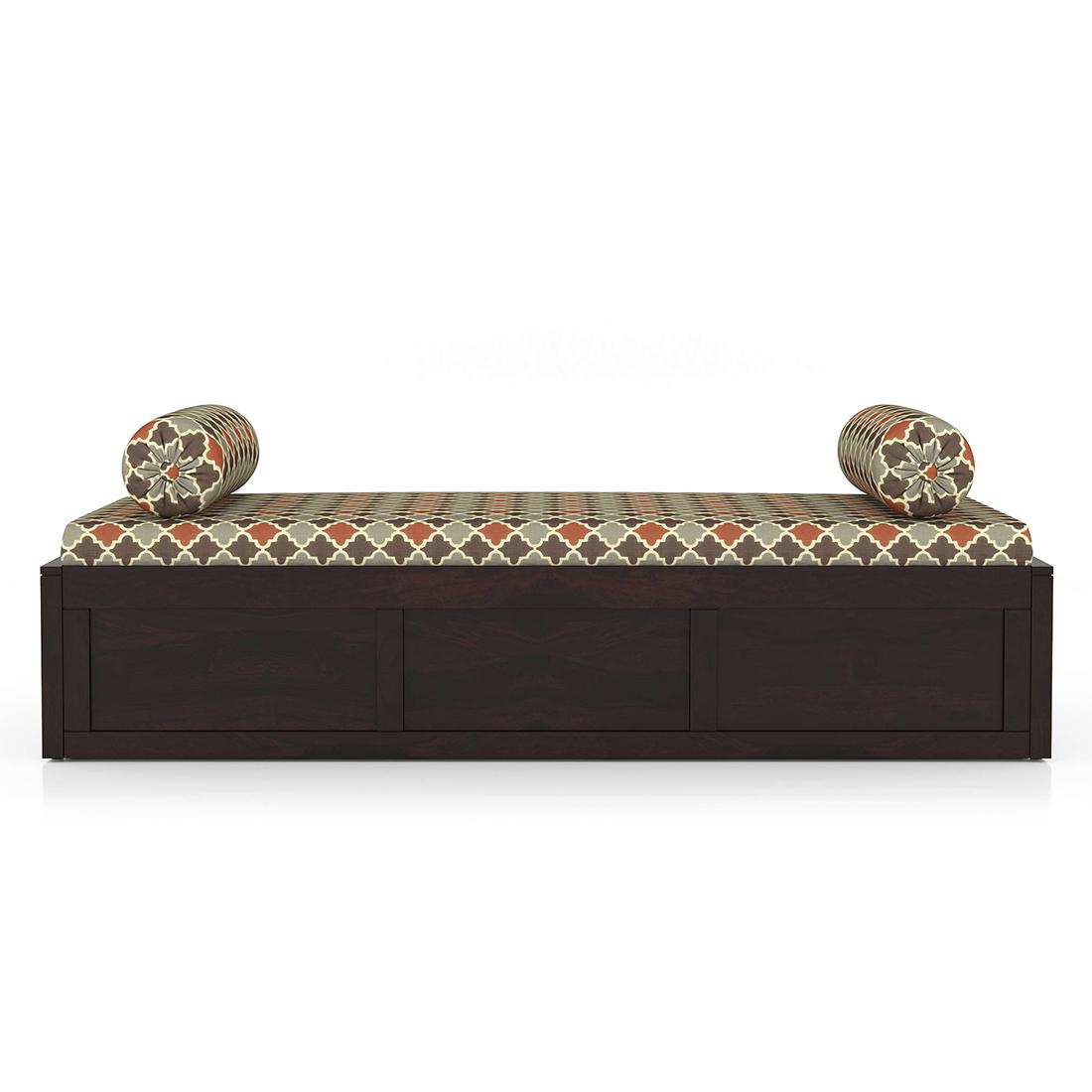 Harvey Diwan in Mahogany Finish with Terracotta and Grey Fabric Colour
