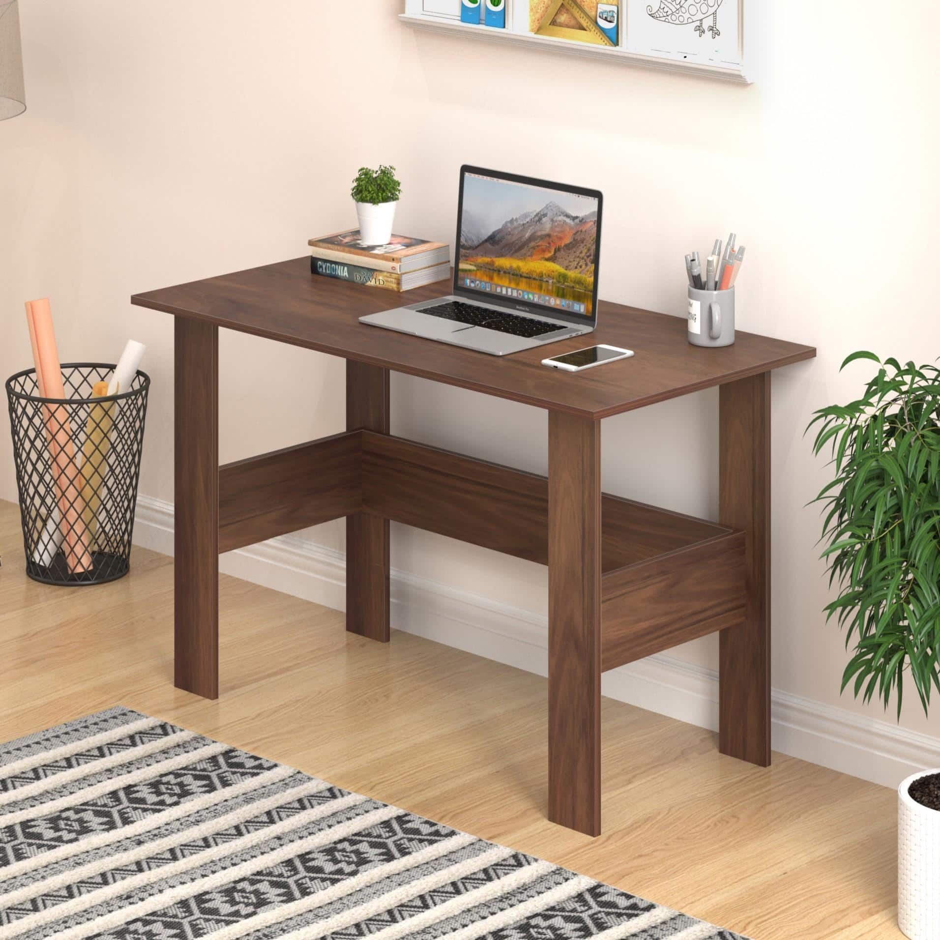 Efflino Engineered Wood Study Table In Brown Maple Finish