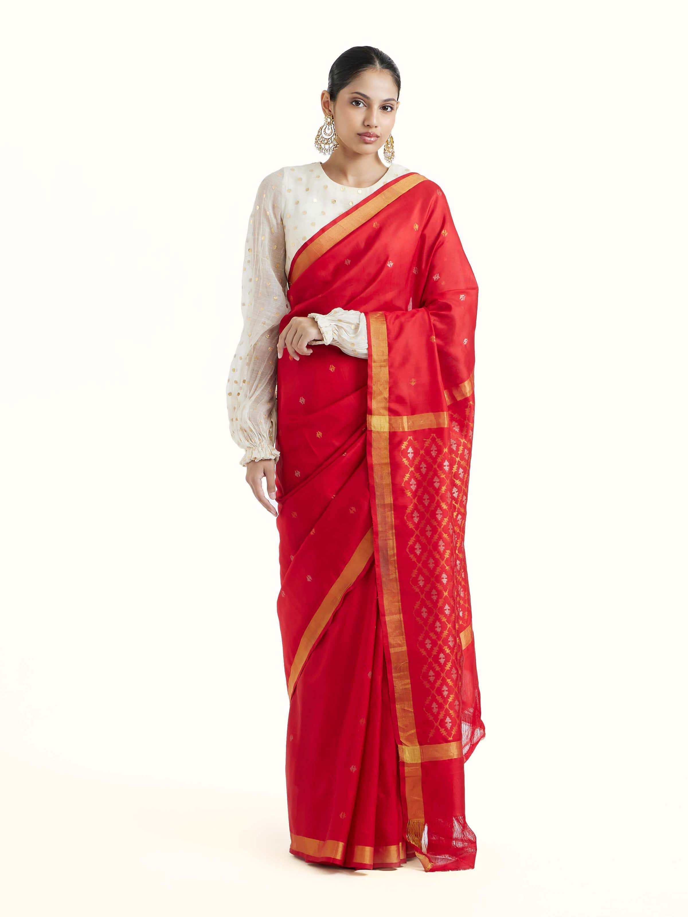 Red Mulberry Silk Uppada Jamdani Saree