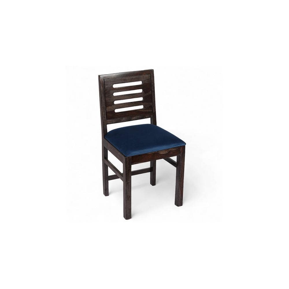 Rosslyn Sheesham Wood Dining Chair in Mahogany Finish & Navy Blue Velvet Cushion Seat