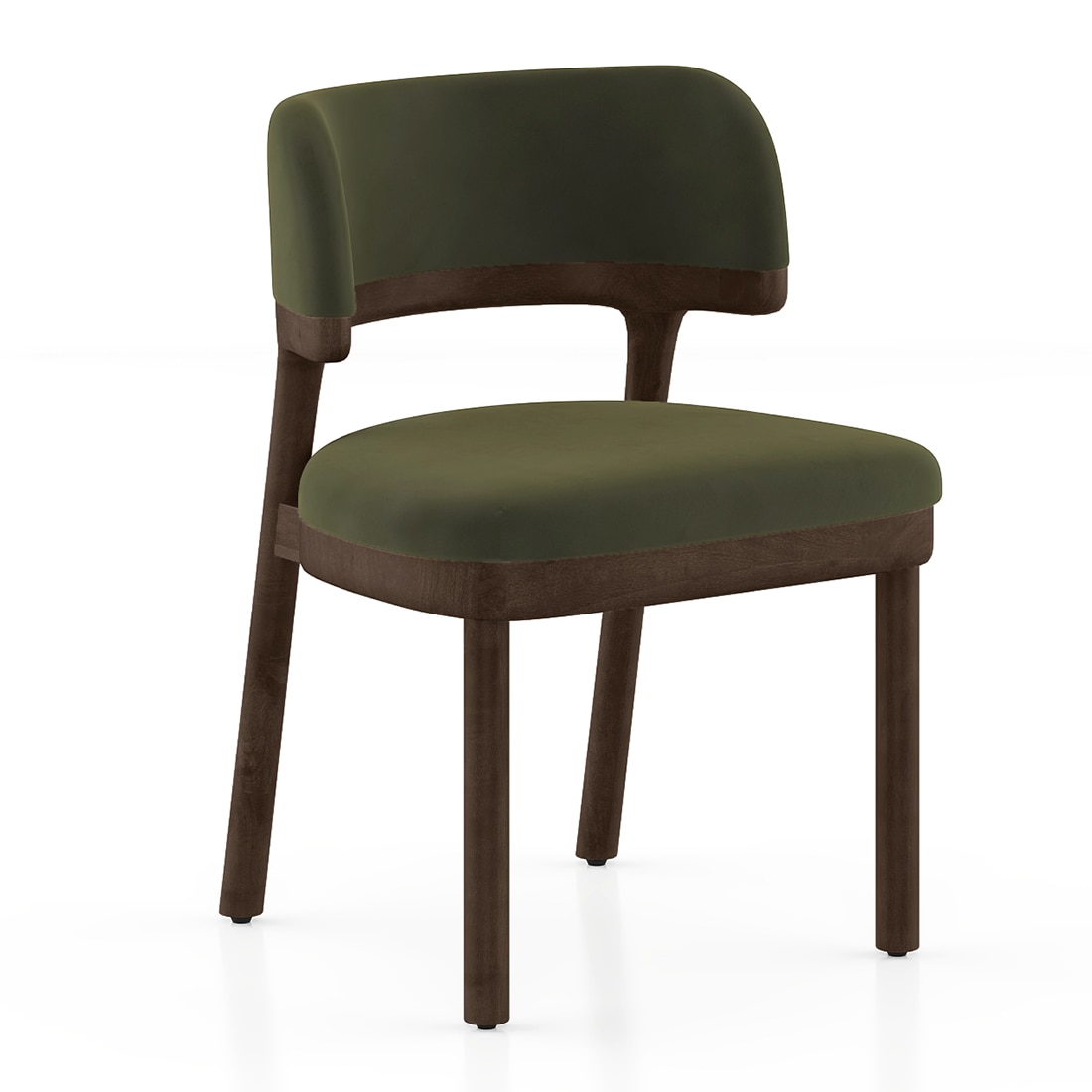 Dune Solid Wood Single Dining Chair In Brown Oak Finish with Deep Olive Velvet