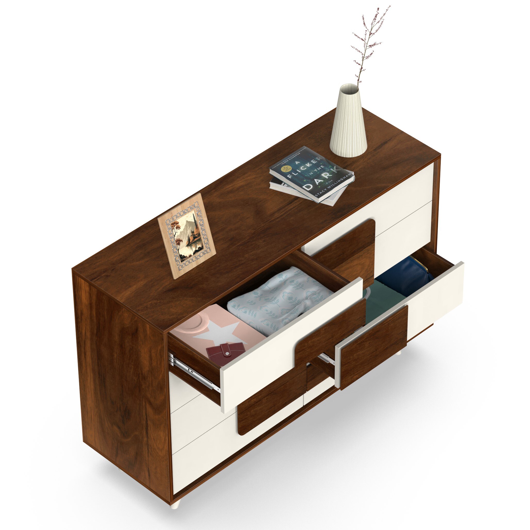 BLUEWUD Mayrone Large Engineered Wood Multipurpose Modular Chest of Drawers, Wooden Drawer Storage Organizer Cabinet for Living Room Bedroom Home Furniture (Brown Maple & White)