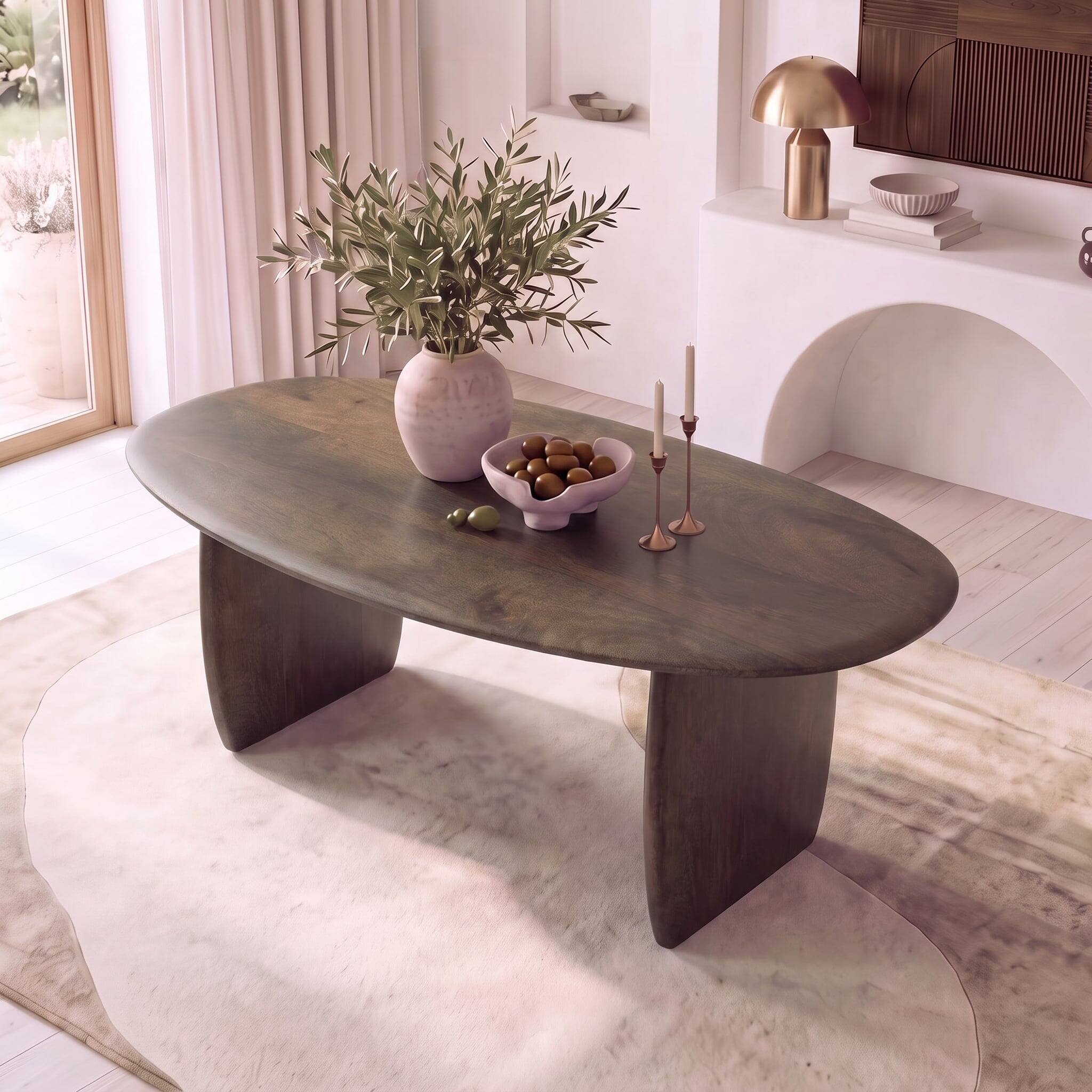 Zen Asymmetric Solid Wood 6 Seater Dining Table in Danish Walnut Finish - Urban Ladder