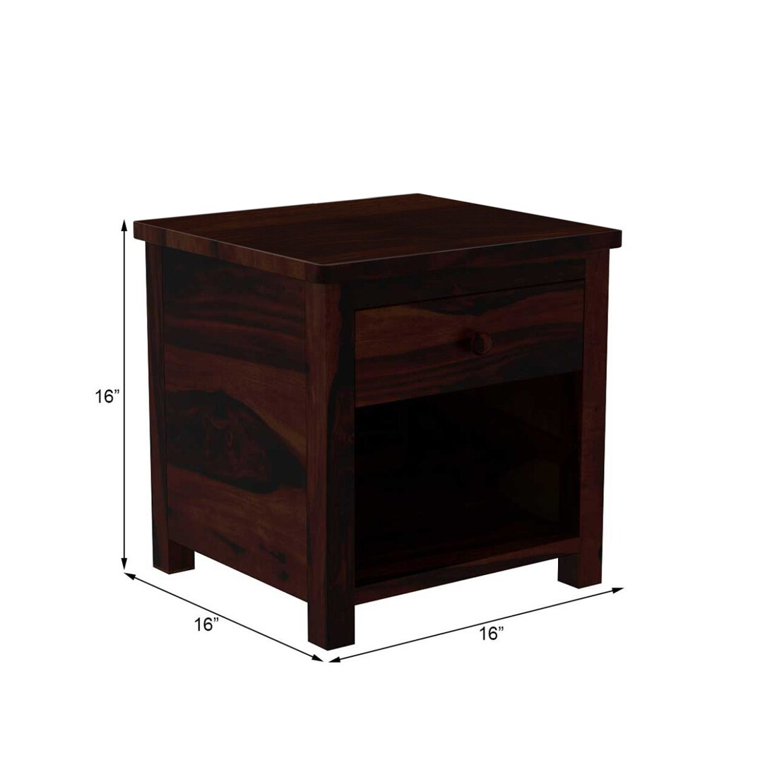 Madhavi Solid Wood Bedside Table in Walnut Finish