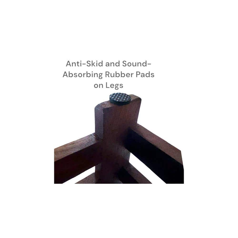 Amber Sheesham Wood Stool in Mahogany Finish & Turquoise Sea Velvet Cushion