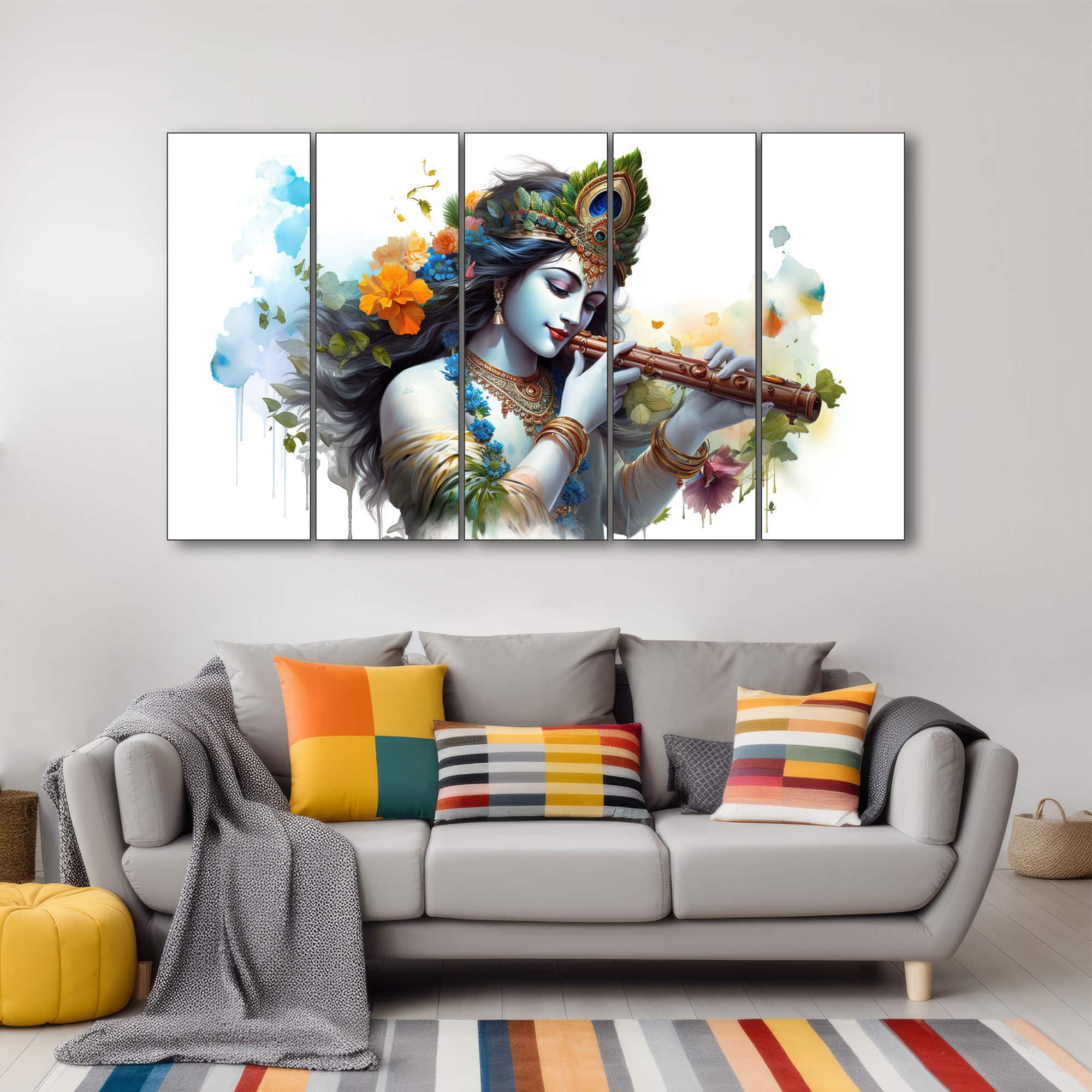 The Castle Decor Krishna Ji Wall Painting Wooden Framed 27x48 Inch (Style 22) - The Castle Decor