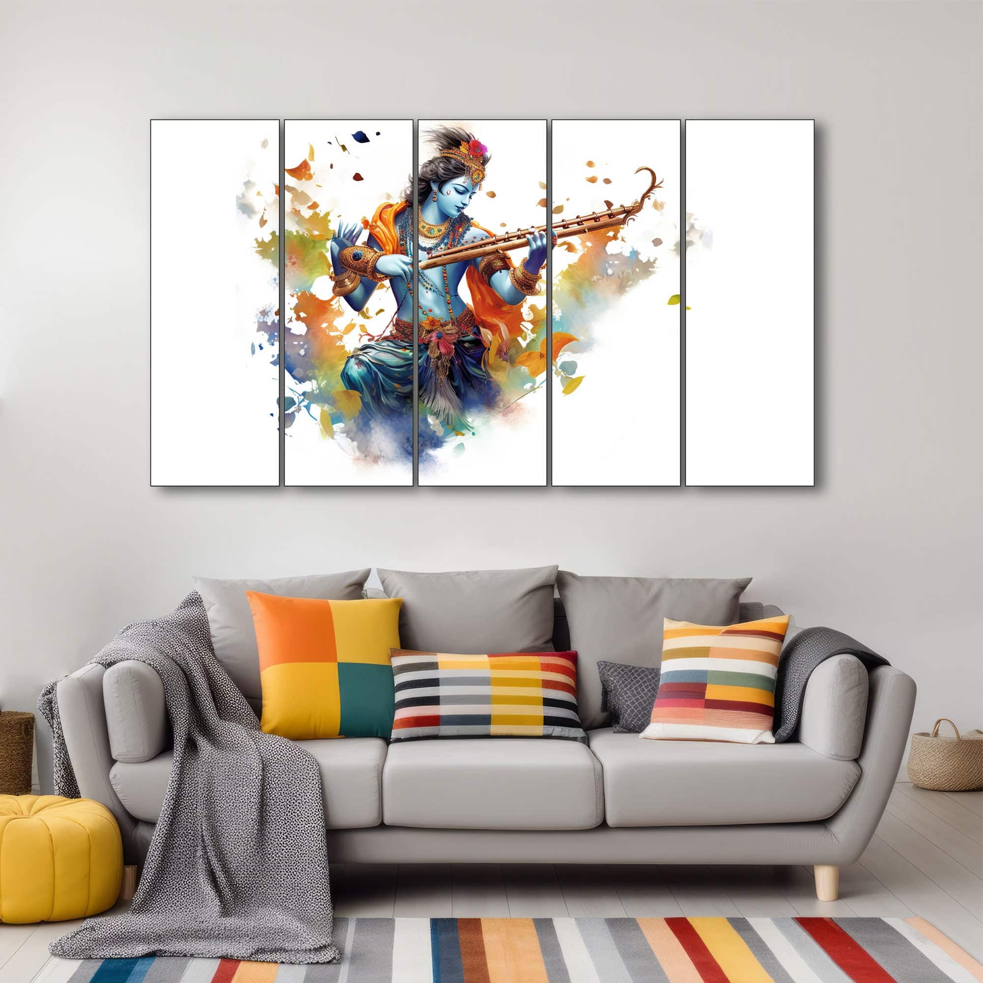 The Castle Decor Krishna Ji Wall Painting Wooden Framed 27x48 Inch (Style 11) - The Castle Decor