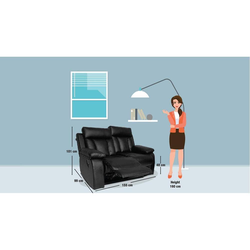 Magna Leatherette Two Seater Manual Recliner in Black Colour