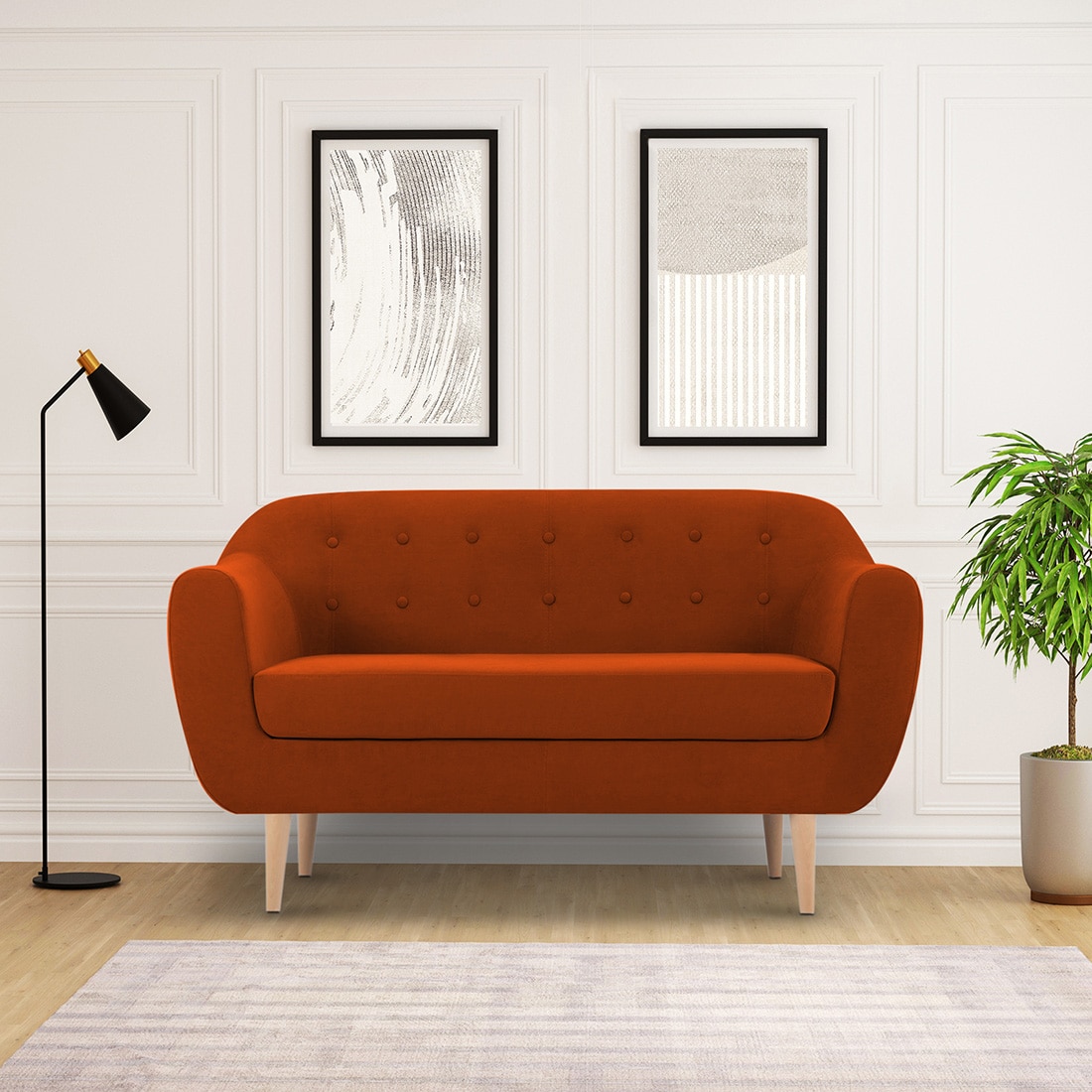 Colam Velvet 2 Seater Sofa Orange in Colour