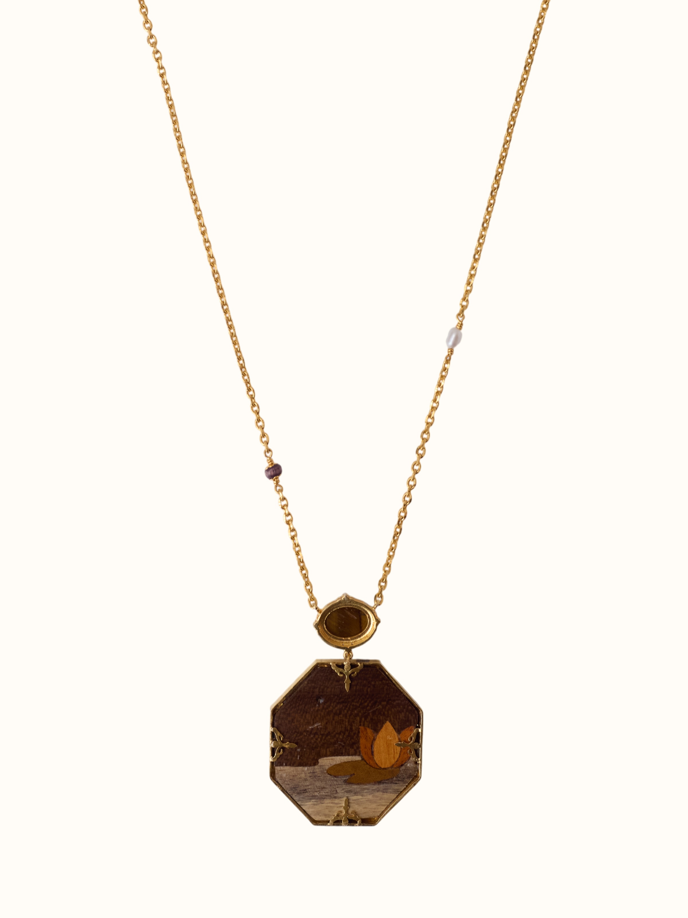 Rosewood Inlaid Silver Pendant & Chain