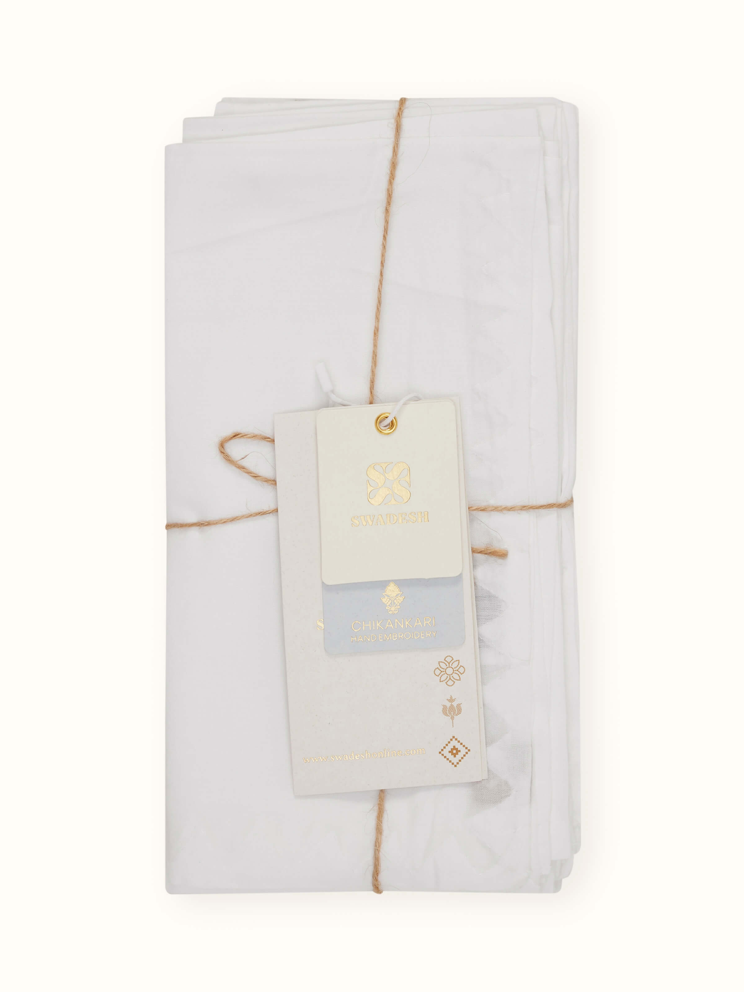 Shubra Daraz white Solid Cotton Chikankari Hand Embroidery Dinner Napkins (6 Pcs)