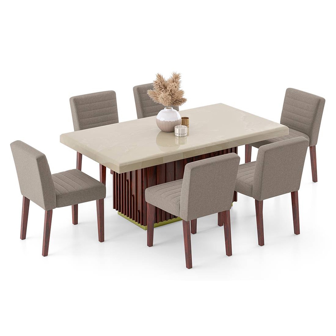 Gabriele Onyx 6 Seater Pedestal Dining Table With Set Of 6 Ludo Dining Chairs