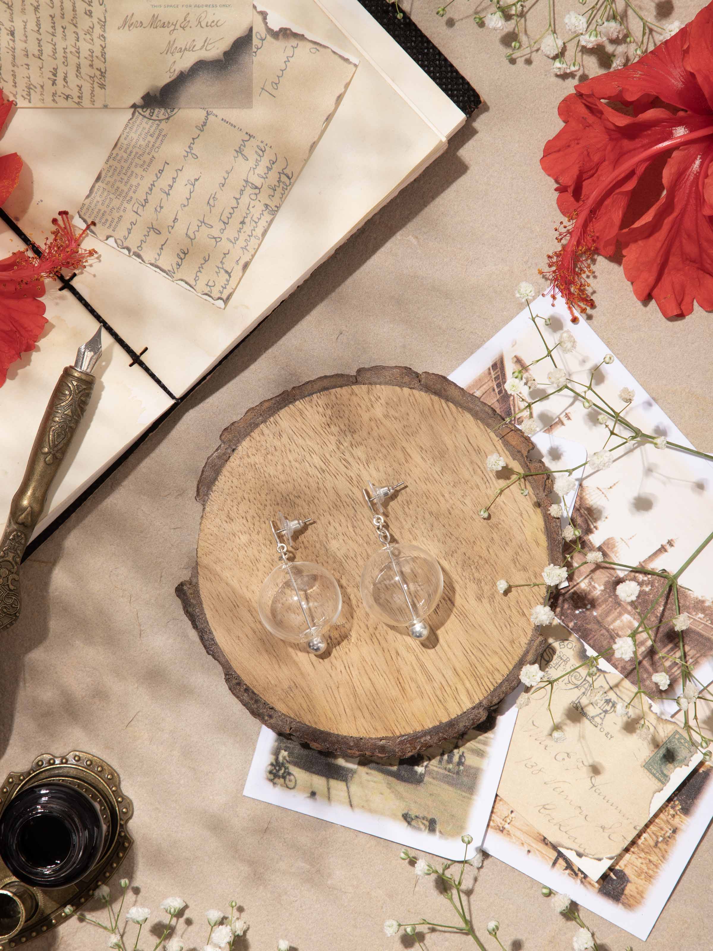 Silver Flame Glass Drop Earrings