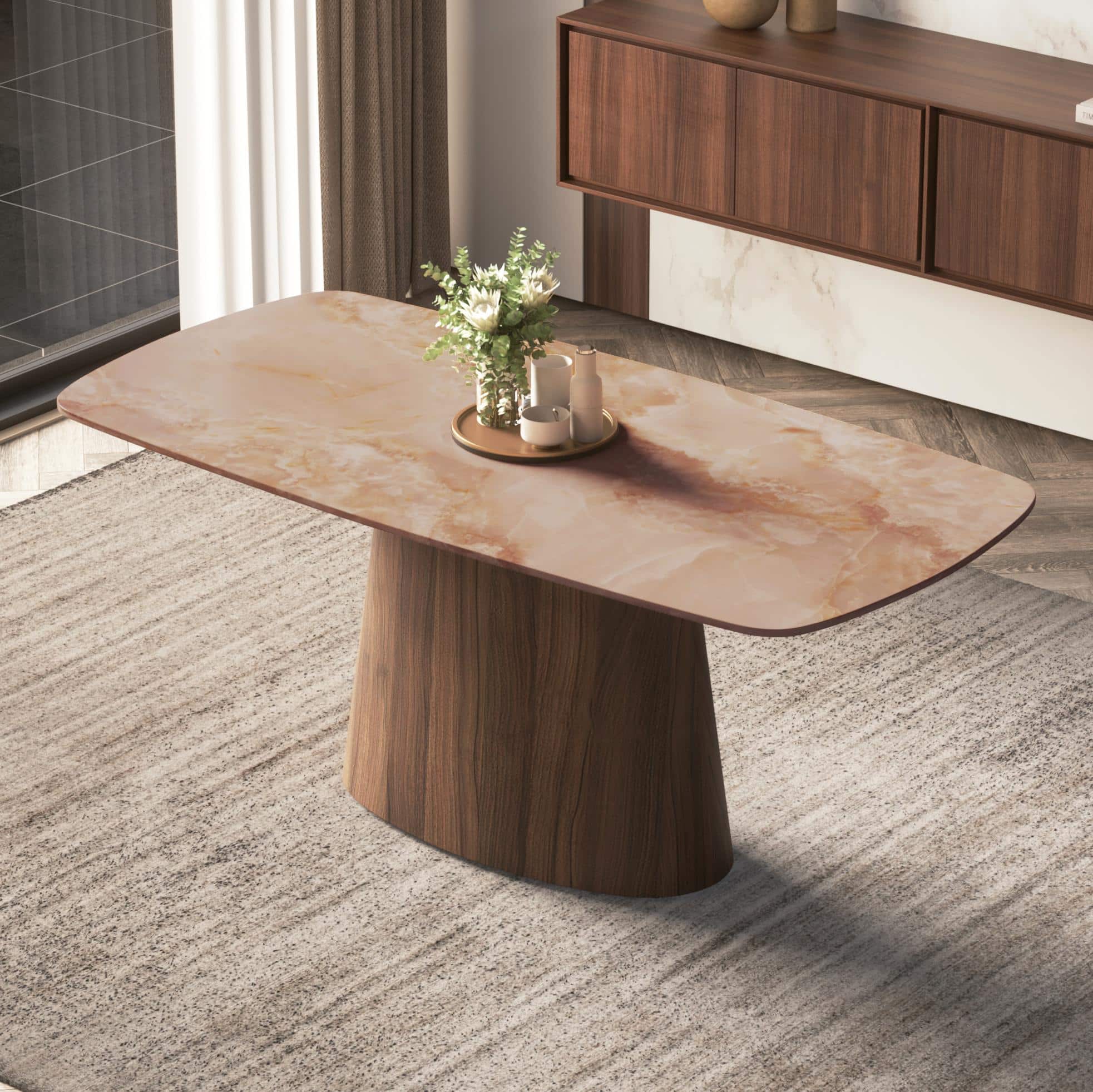 Nola 6 Seater Dining Table in Amber Jade Ceramic