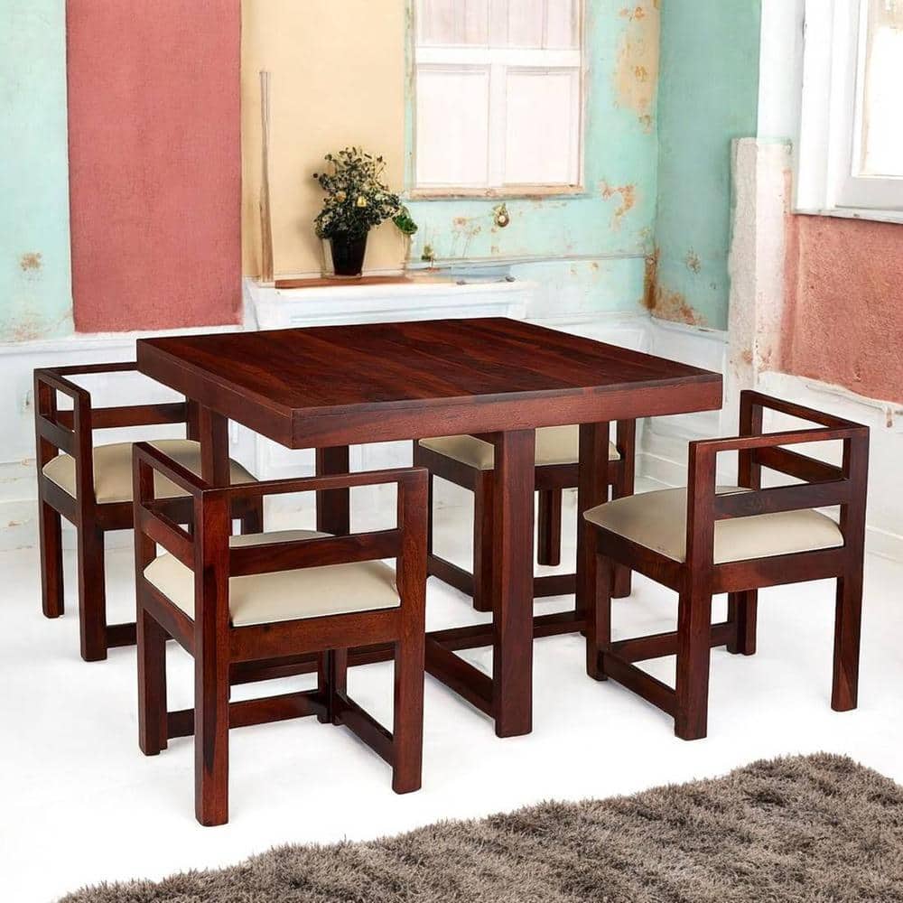 Kingston Sheesham Wood Accent 4 Seater Dining Table Set
