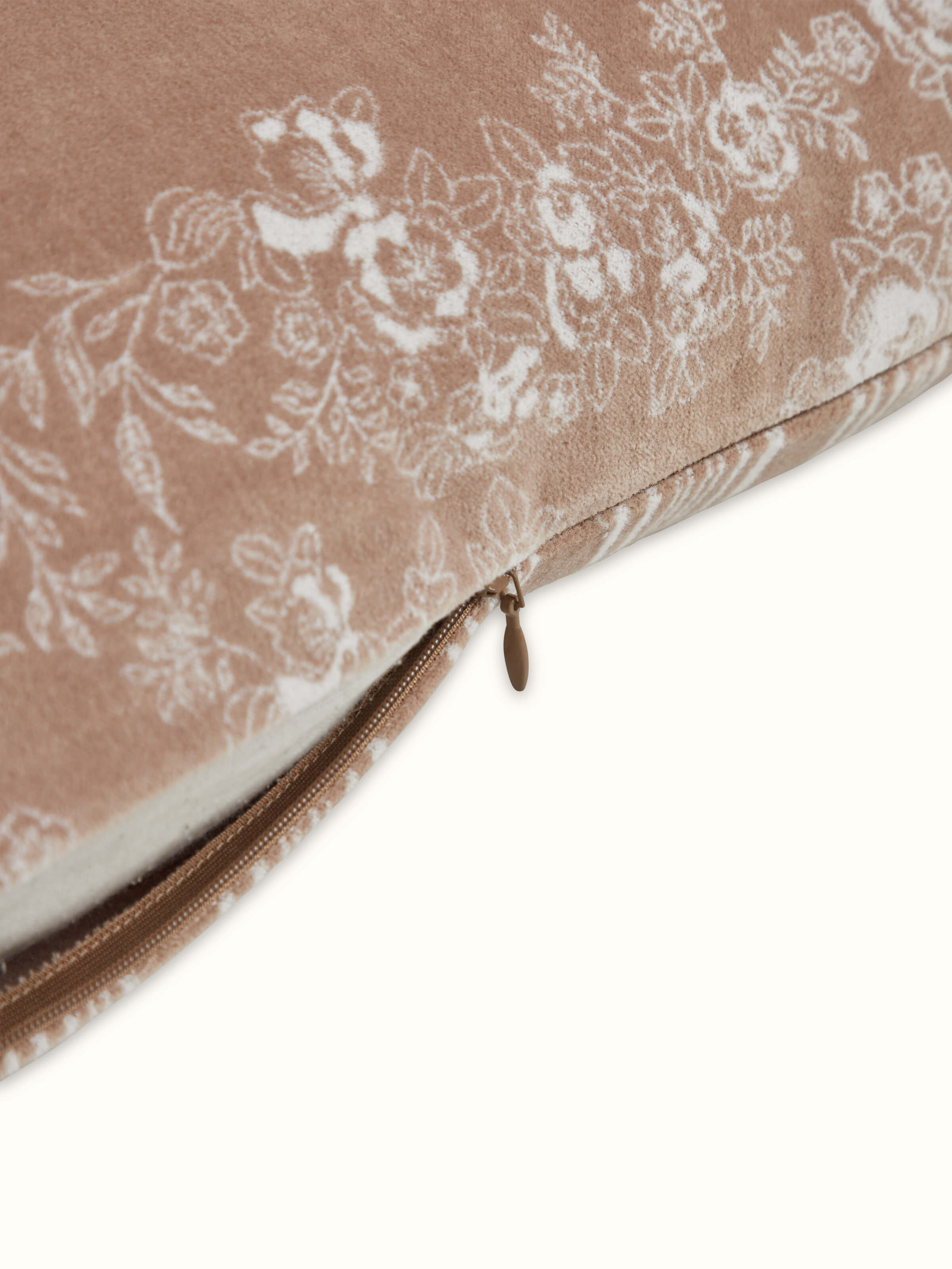 Shivranjini Beige Floral Cotton Velvet Sanganeri Hand Block Printed Lumbar Cushion Cover