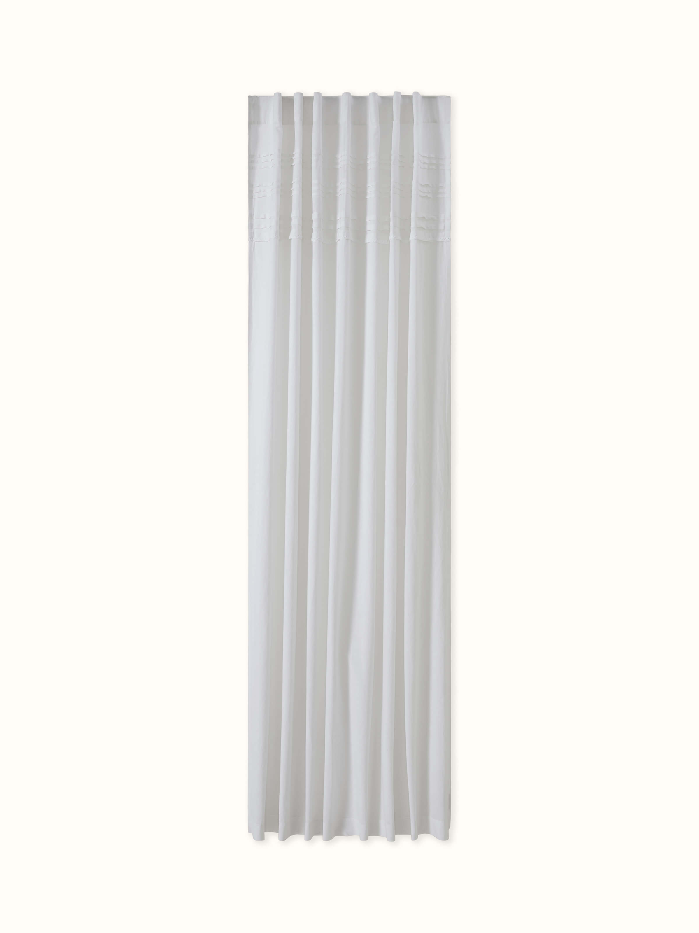 Nityam White Pleated Cotton Linen Crochet Curtain (9 Ft)