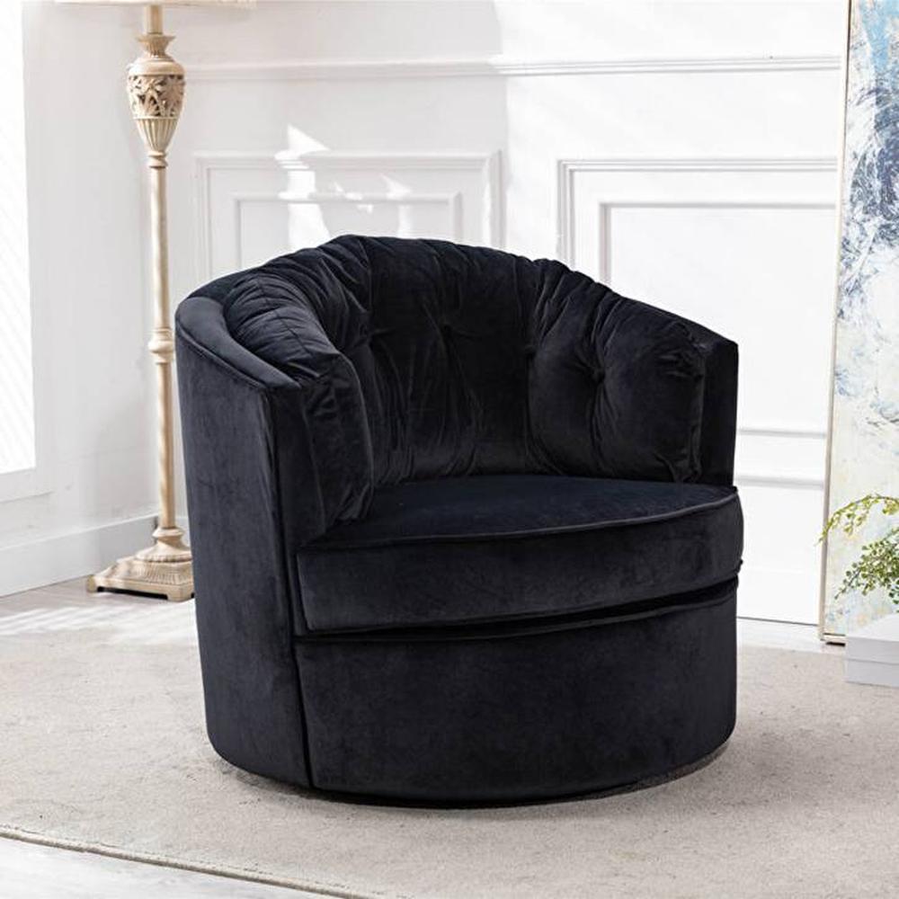 Marius Swivel Solid Wood Round Chair in Black Colour