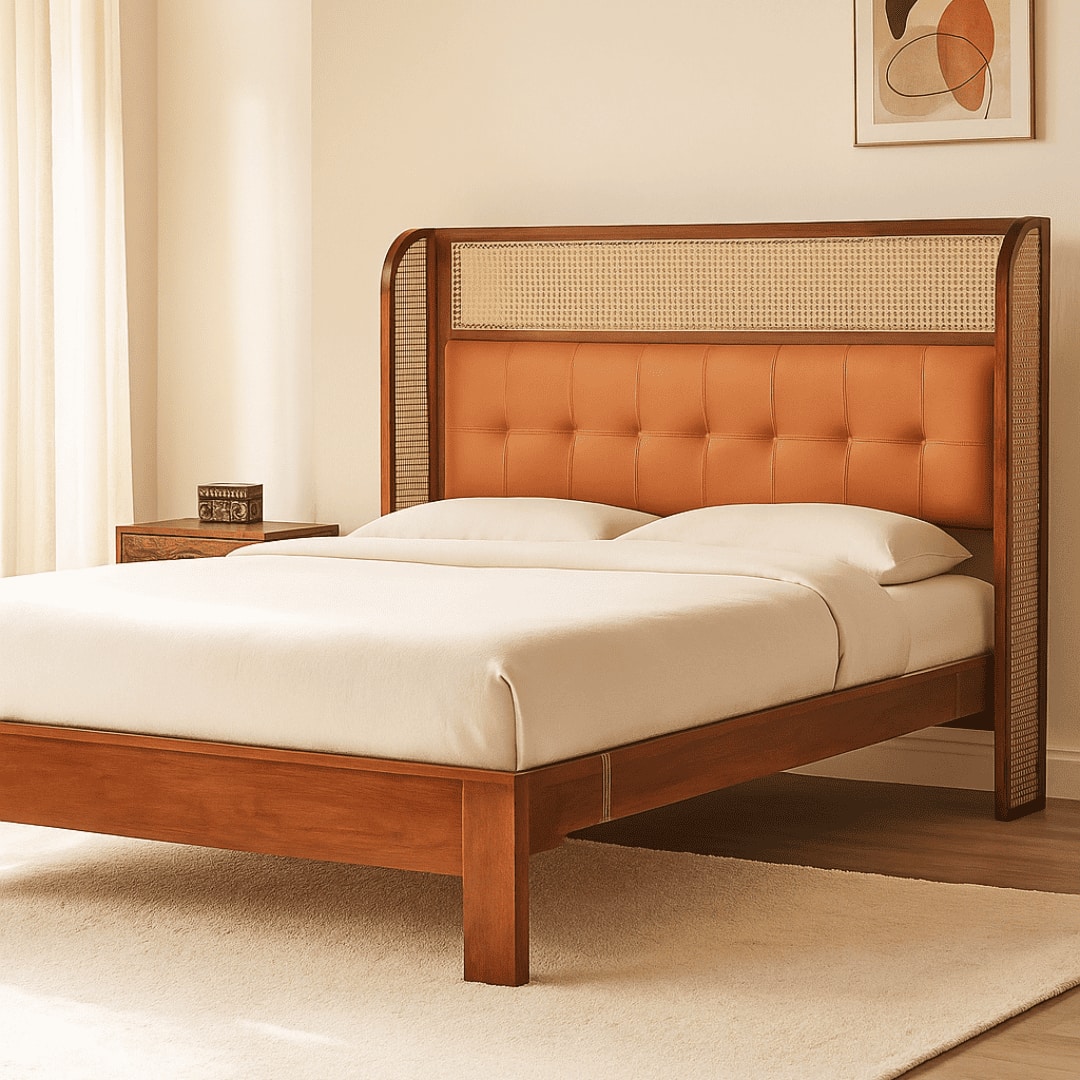 Zenith Comfort Solid Wood Non Storage Queen Bed in Provincial Teak Finish