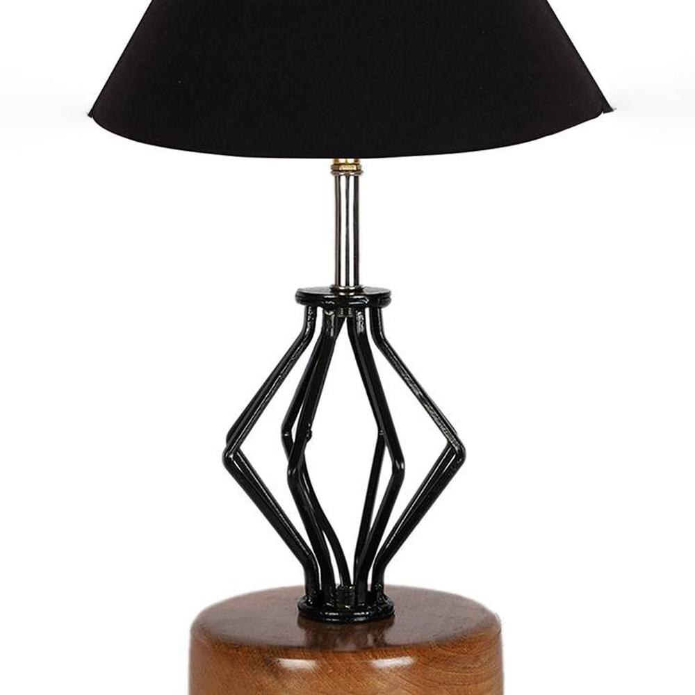 Avianna Black cotton Table lamp with Wood & Iron Base