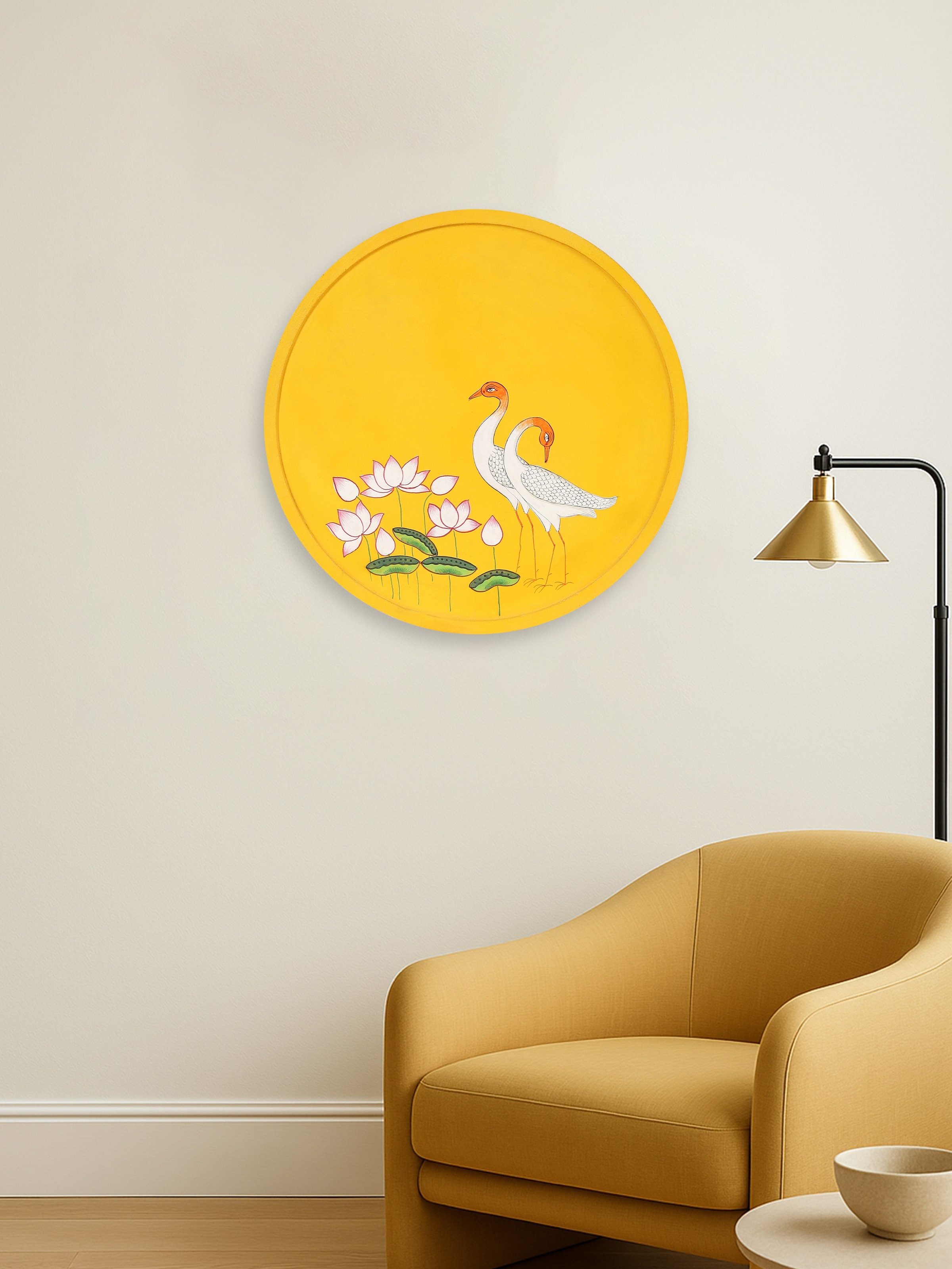 Sarus and Kamal Pichwai Painting Wall Plate