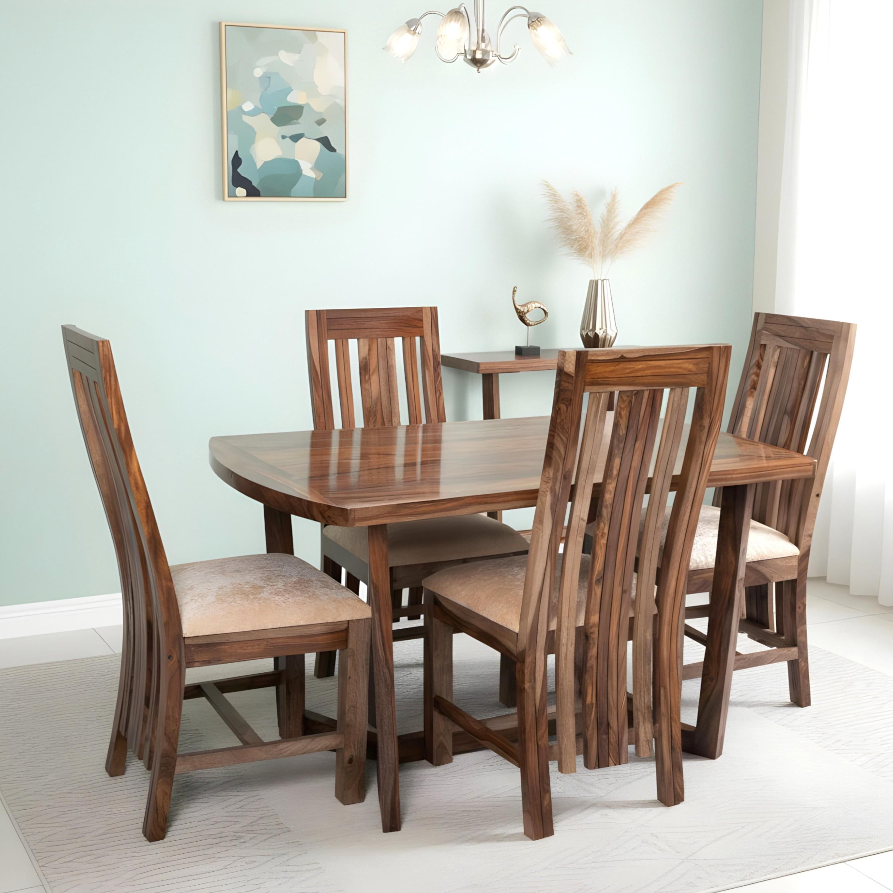 Columbus Sheesham Wood 4 seater Dining Table Set in Teak Finish
