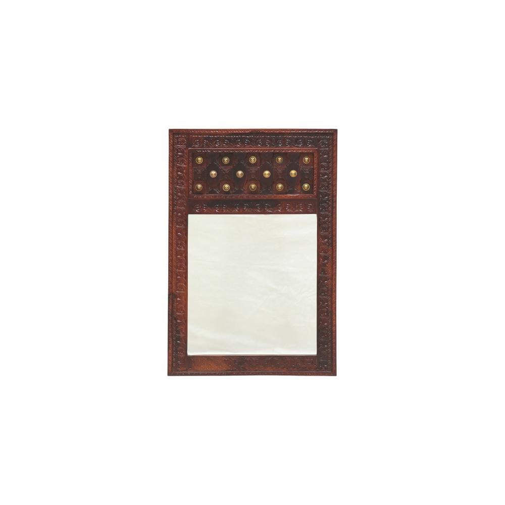 paulo solid wood mirror in brown colour