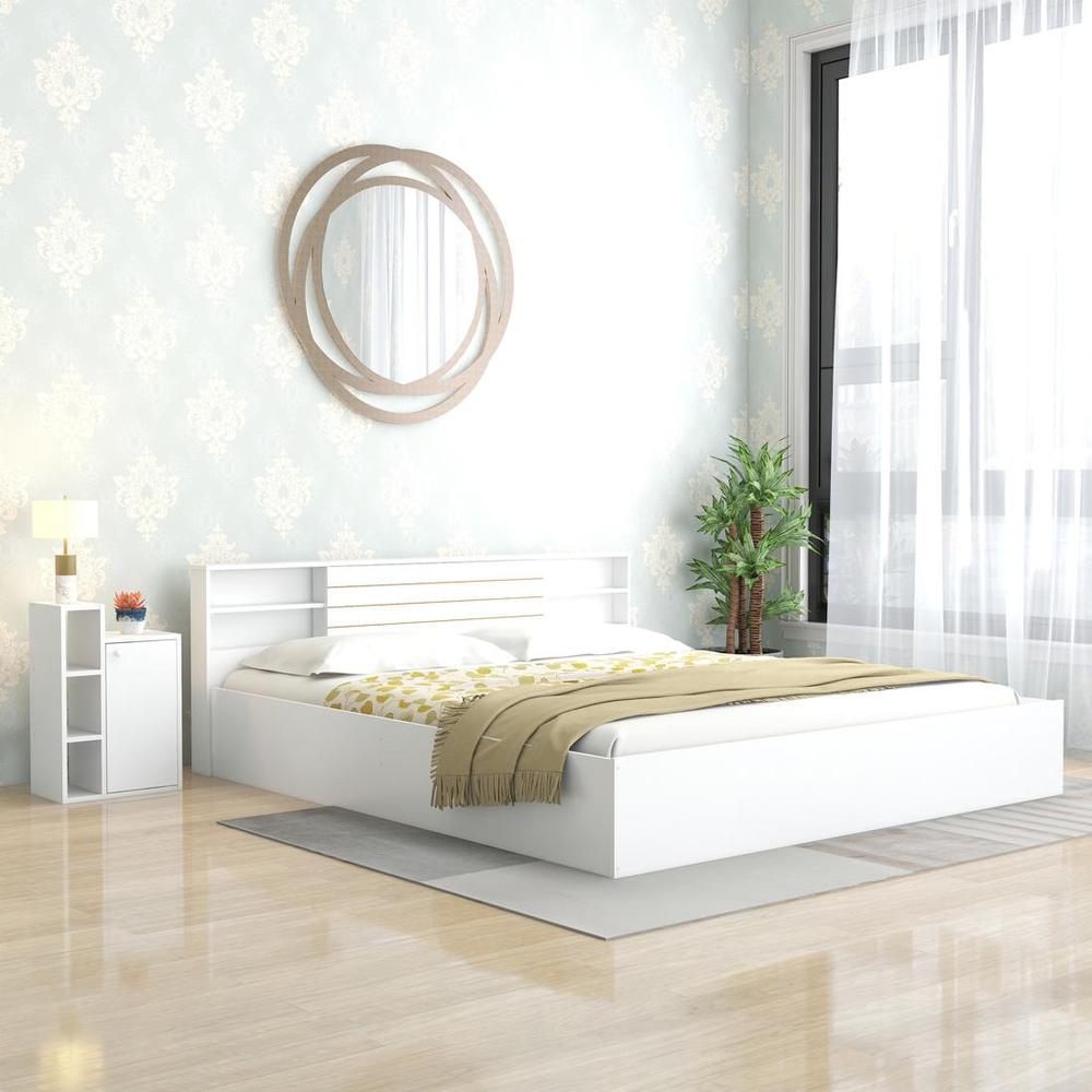 Kaito Engineered Wood Queen Size Bed In White Finish