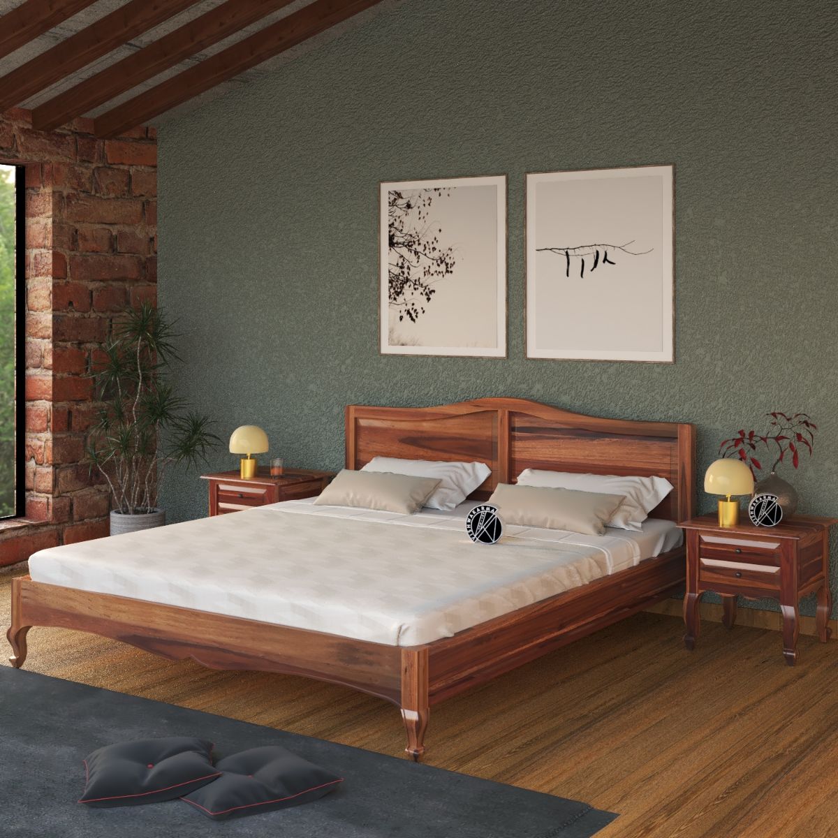 Owen Solid Wood Queen Size Non Storage Bed In Urban Teak Finish - Vishwakarma Antique