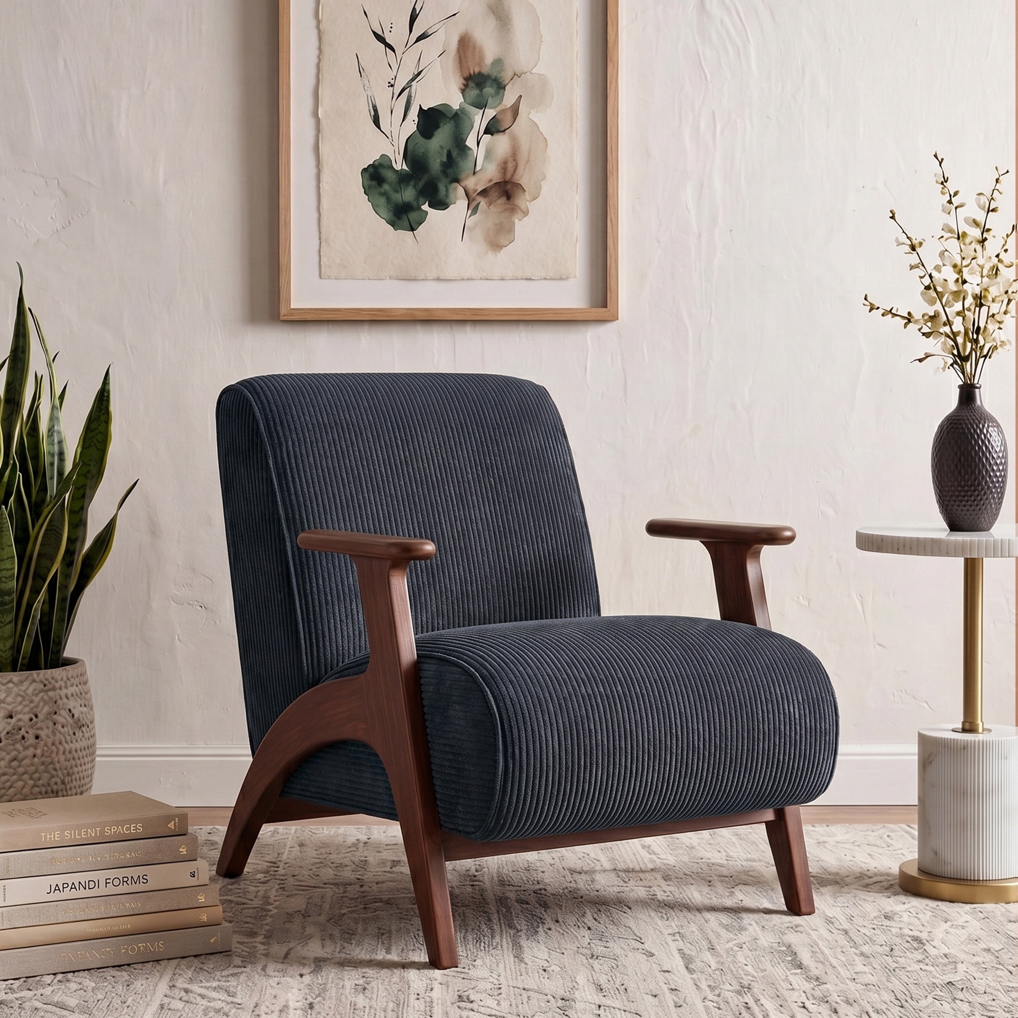 Nido Fabric Lounge Chair in Turkish Blue Corduroy Colour - Urban Ladder