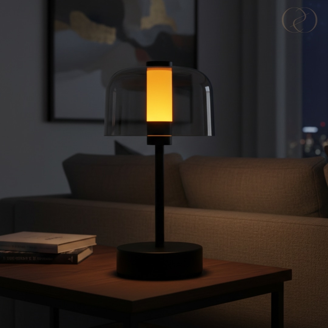 Iconic Pillar Table Lamp in Black Base And Clear Glass Shade