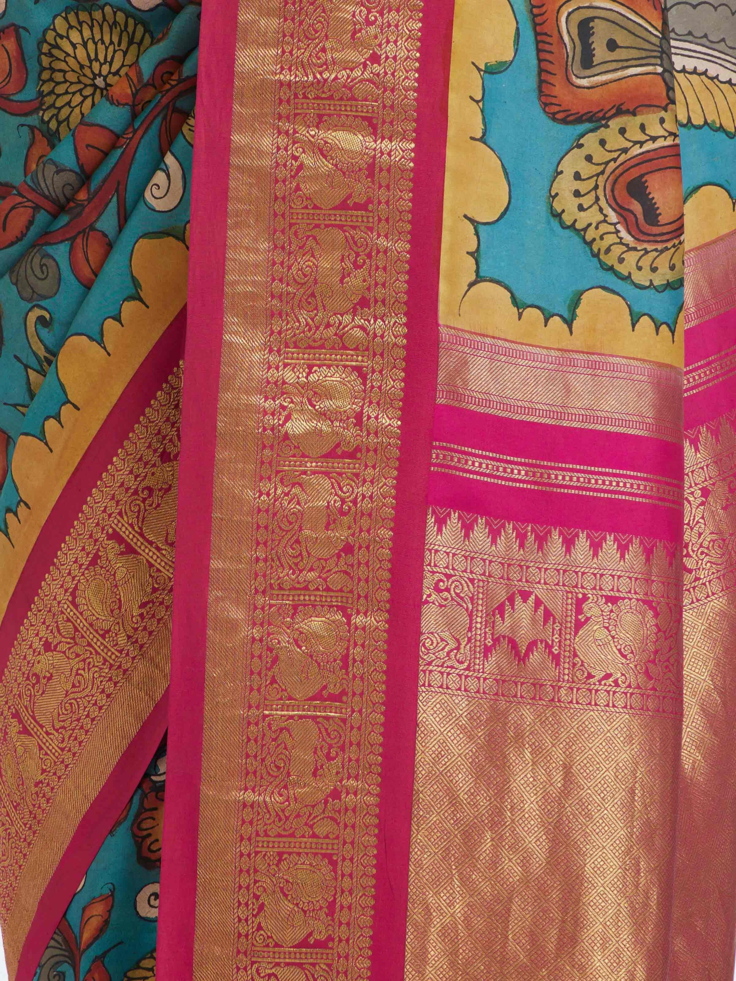 Light Blue Kalamkari Gadwal Silk Saree
