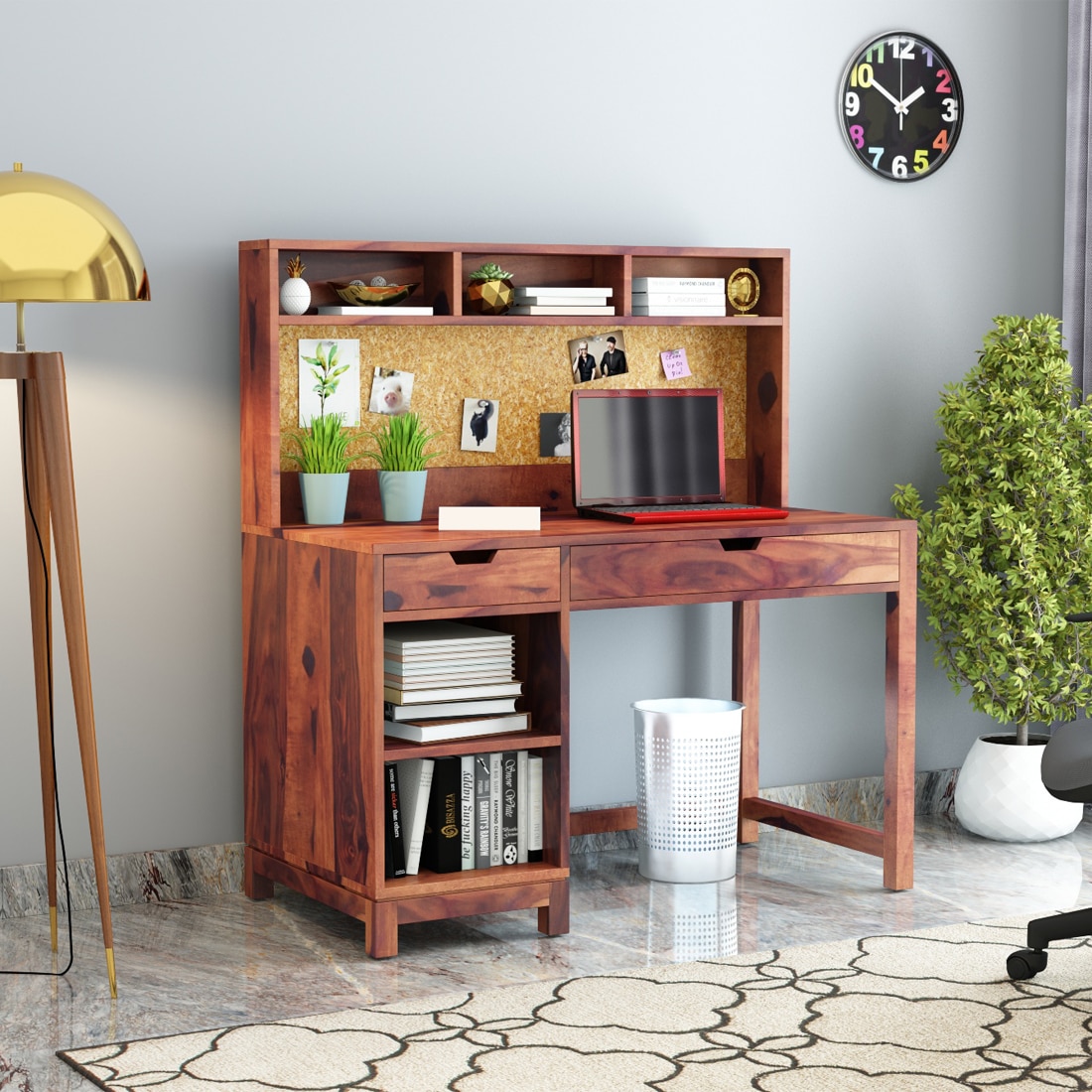 Neem  Sheesham Wood  Study Table in Teak Finish - Woodenmood