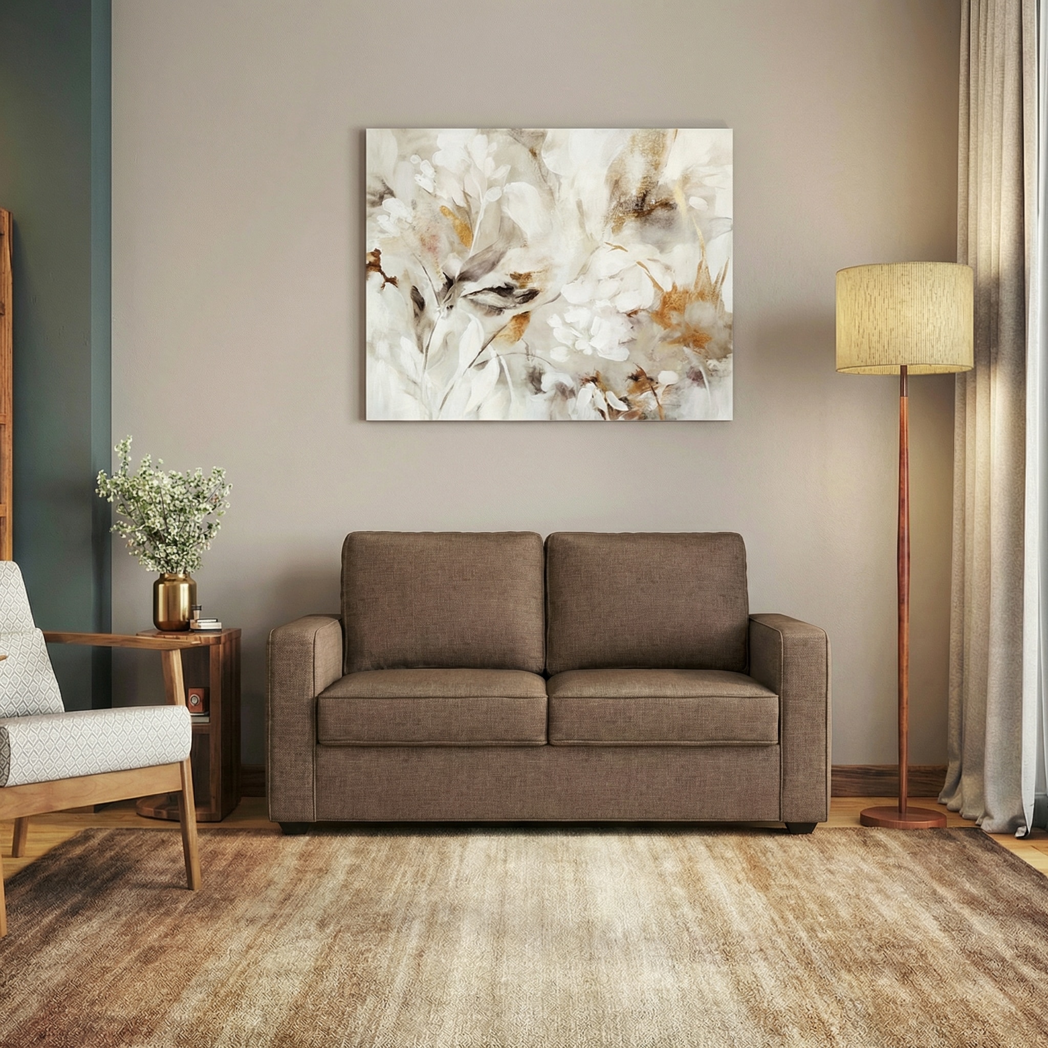 Apollo Compact High Back 2 Seater Fabric Sofa in Mocha Colour - Urban Ladder