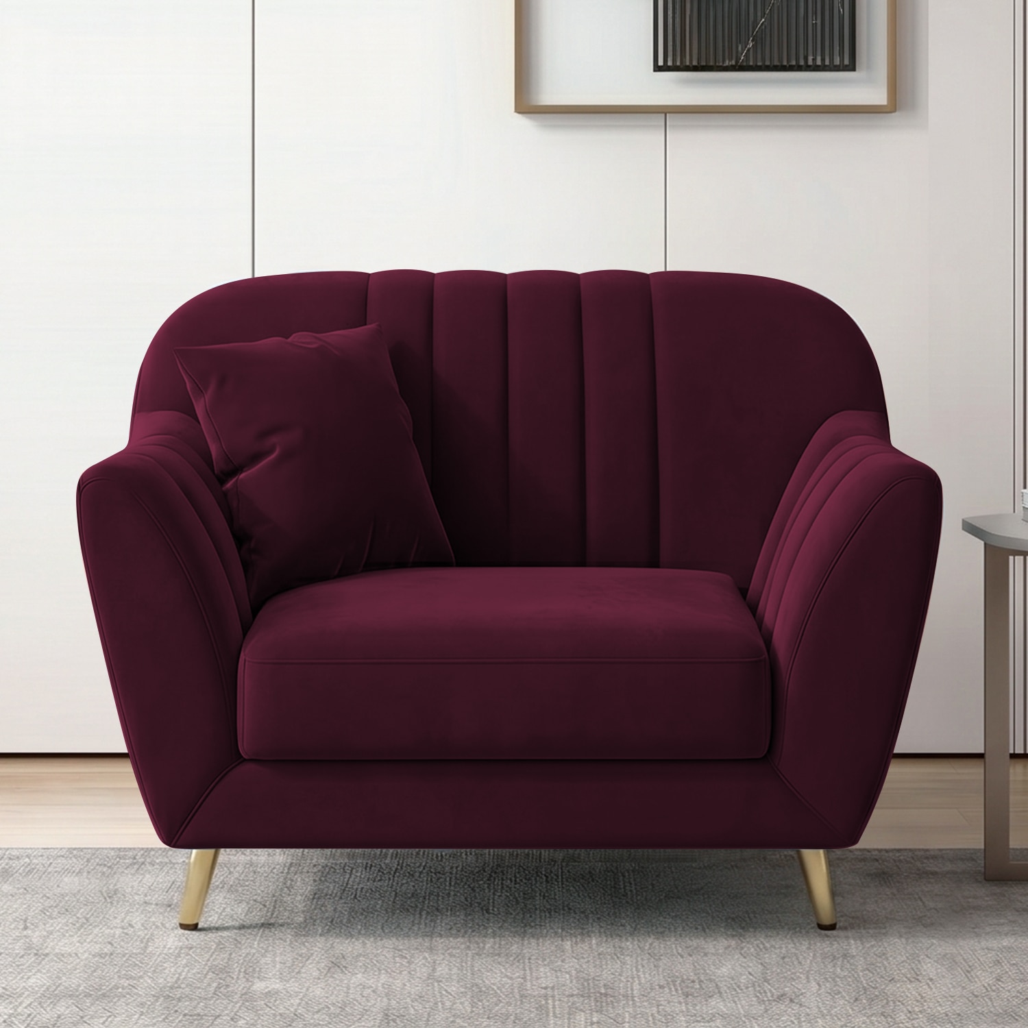 Rivo Velvet 1 Seater Sofa in Red wine Color - Home Lifestylez