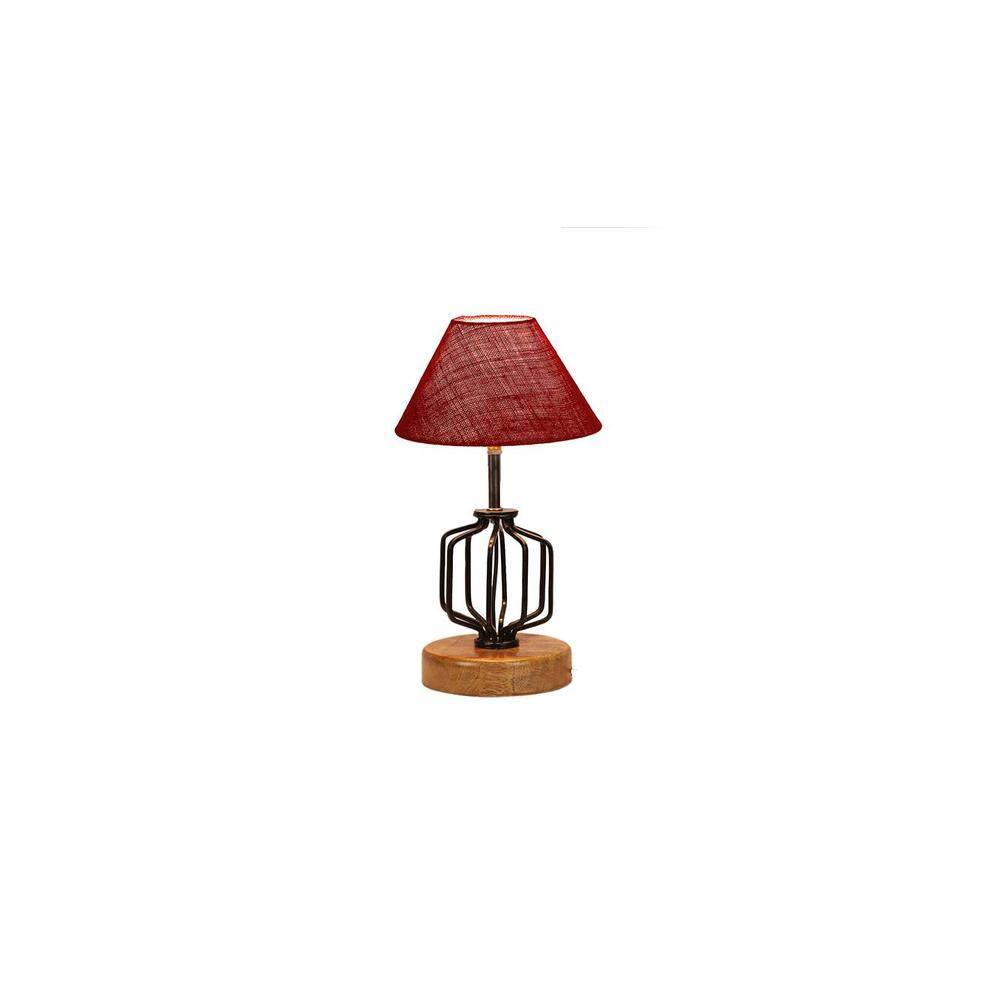 Gabrielle Maroon Jute Table lamp with Wood & Iron Base