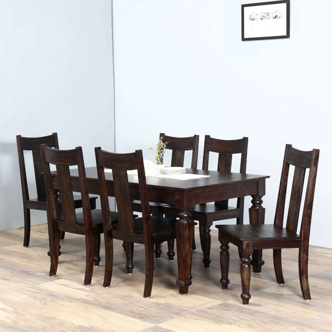 Holand Sheesham Wood 6 Seater Dining Set In warm Chestnut Finish