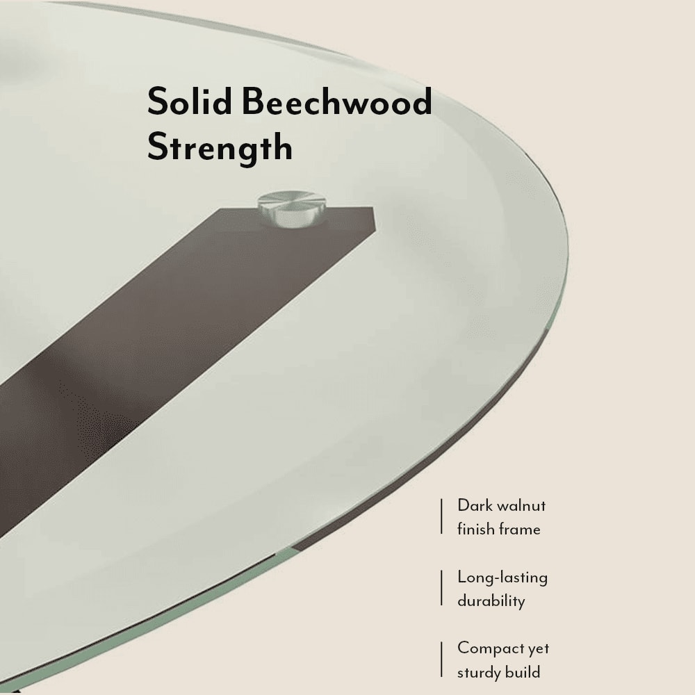 Wesley - Dalla 4 Seater Round Glass Top Dining Table Set (Colour- Grey , Finish- Dark Walnut)