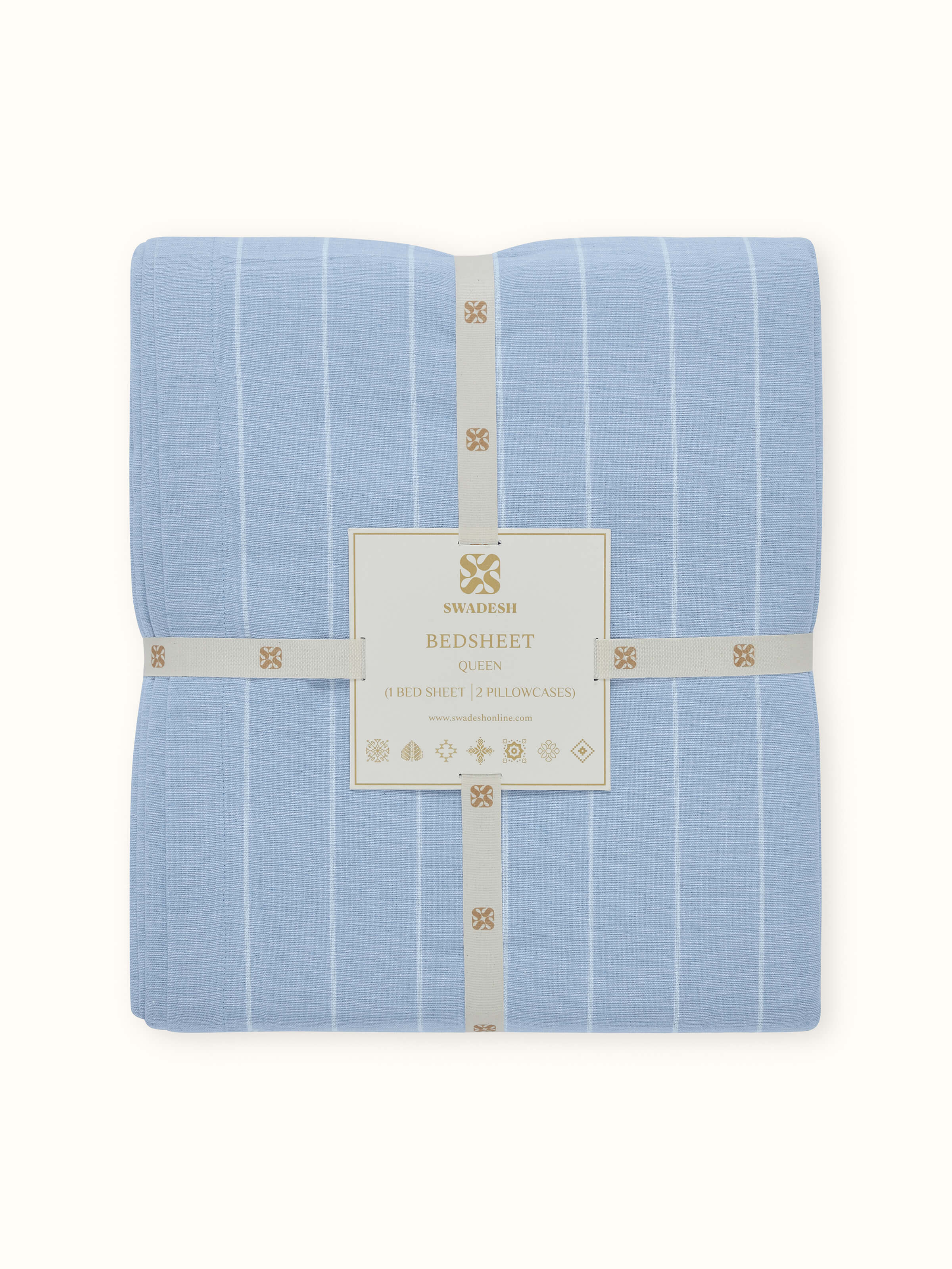 Keshod Handloom Cotton Sage Chambray Stripe Queen-size Bedsheet Set