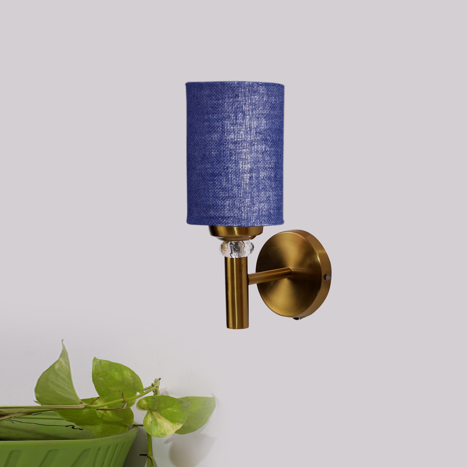 Devansh Metal Electric Wall Light in Gold Colour with Blue Shade Count of 1 Light - Devansh