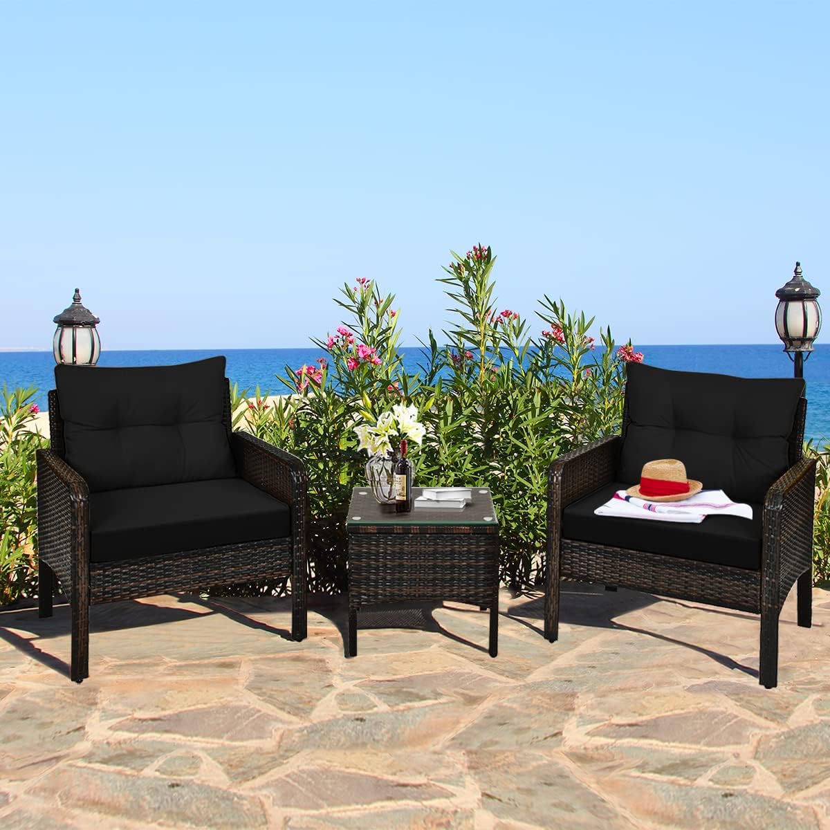 Carry Bird Wicker Patio Furniture Outdoor Balcony Chairs In Brown And Black Colour - Carrybird