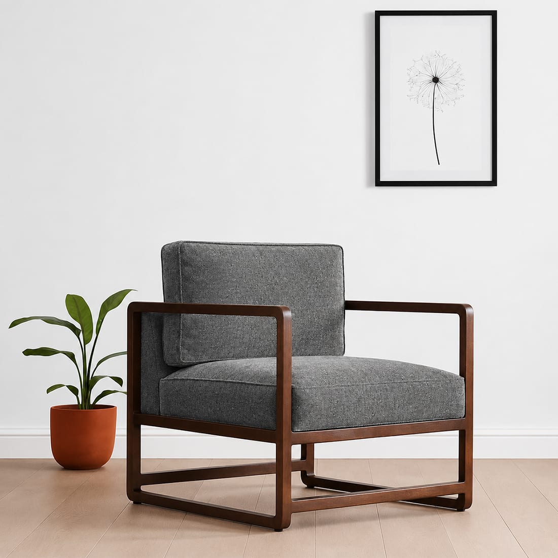 Aura Boucle Fabric Arm Chair in Grey Colour - KURSIWALLAH