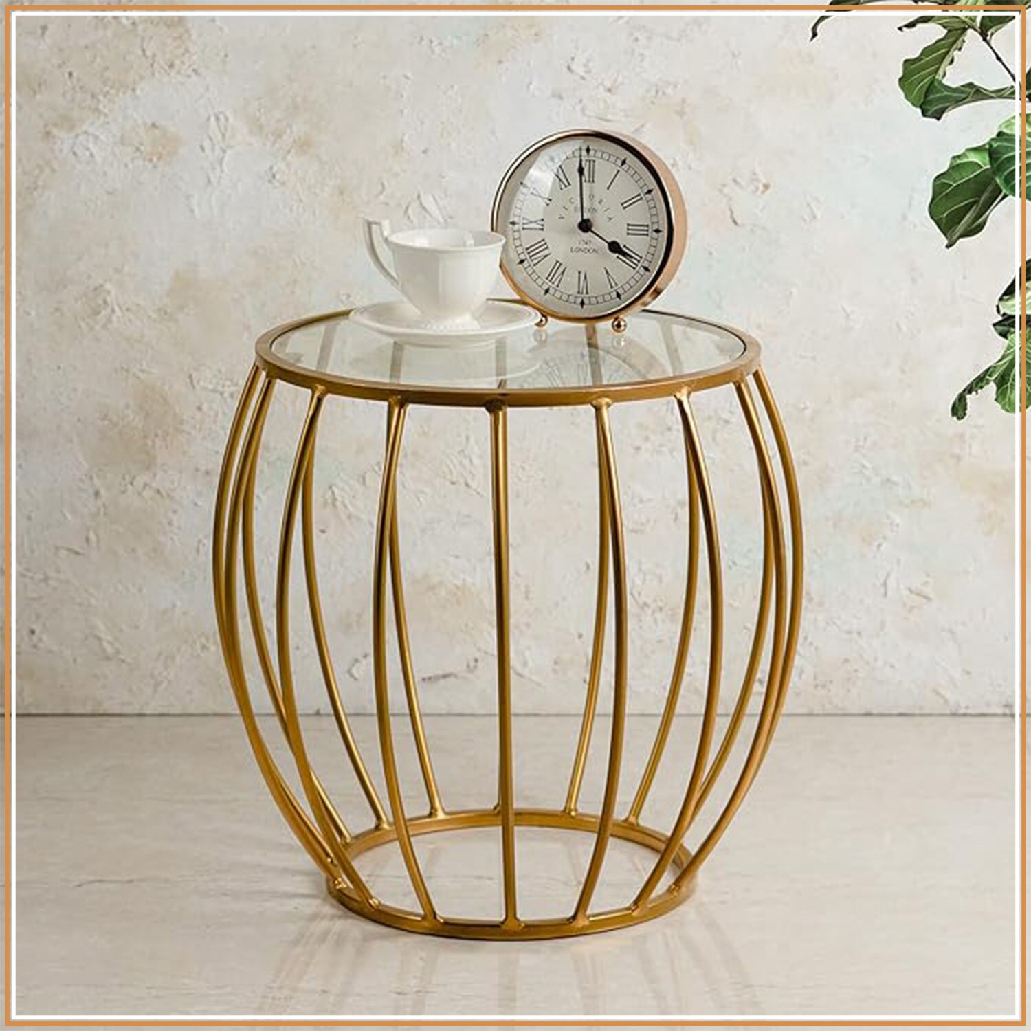 Contemporary Metallic Cage End Table in Gold Color