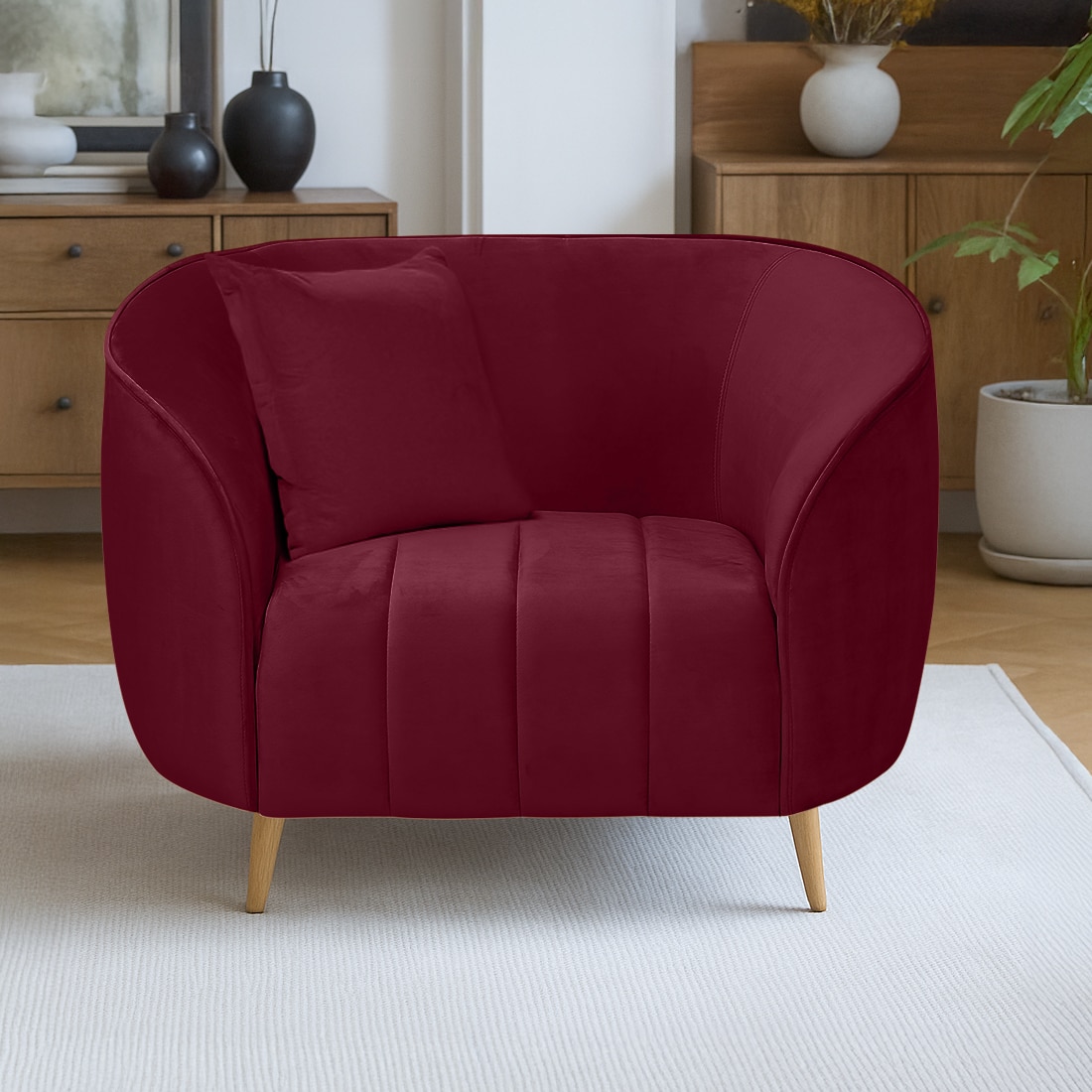 Nero Velvet 1 Seater Sofa in Maroon Colour - Home Lifestylez