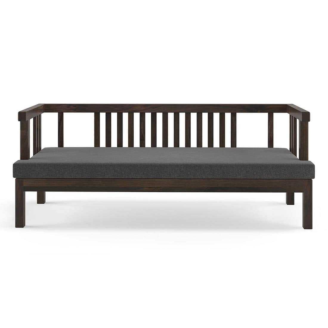 Milton Diwan in American Walnut Finish with Grey Fabric Colour