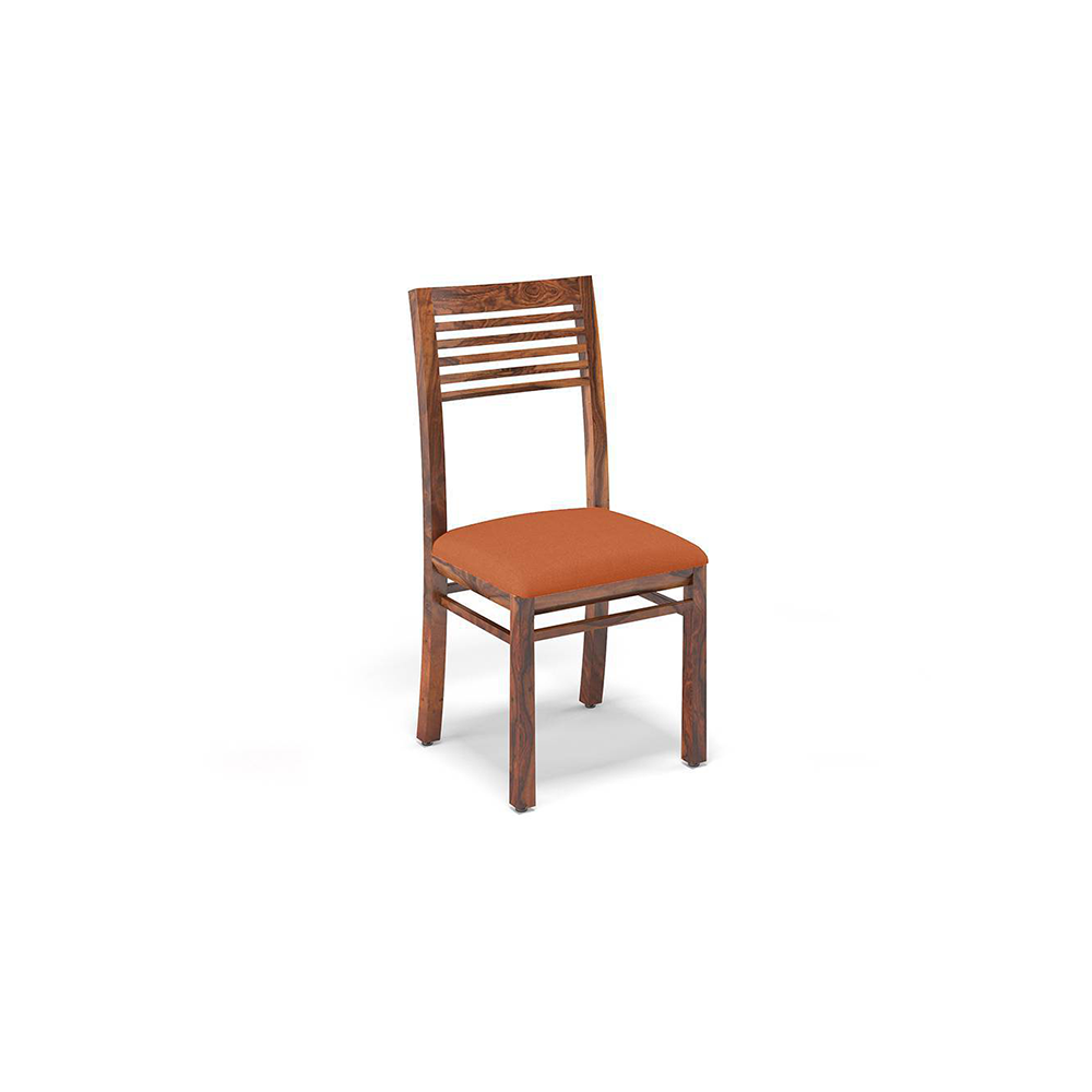 Zella Solid Wood Dining Chair Set Of 2 In Teak Finish With Burnt Orange Colour Fabric