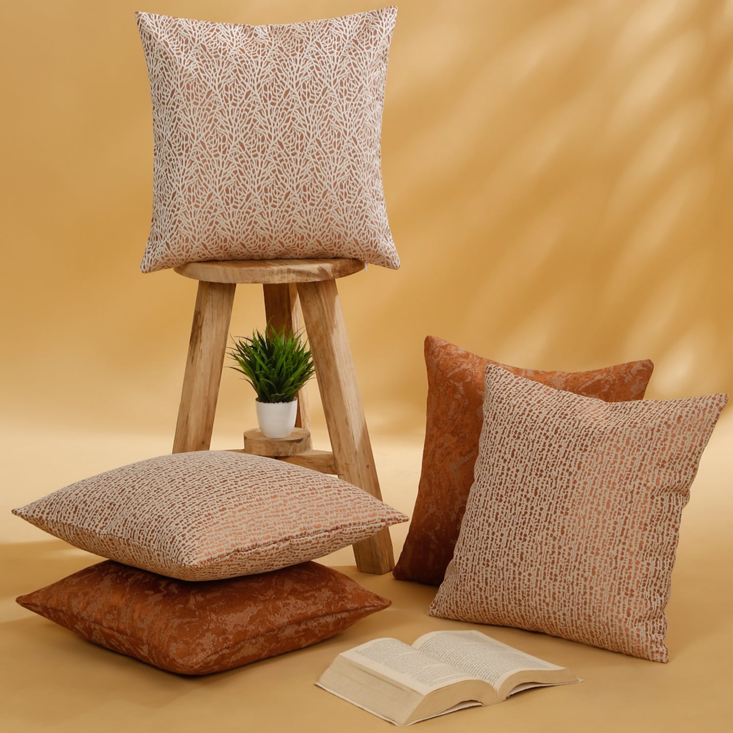 Set Of 5 Jacquard Square Cushion Covers