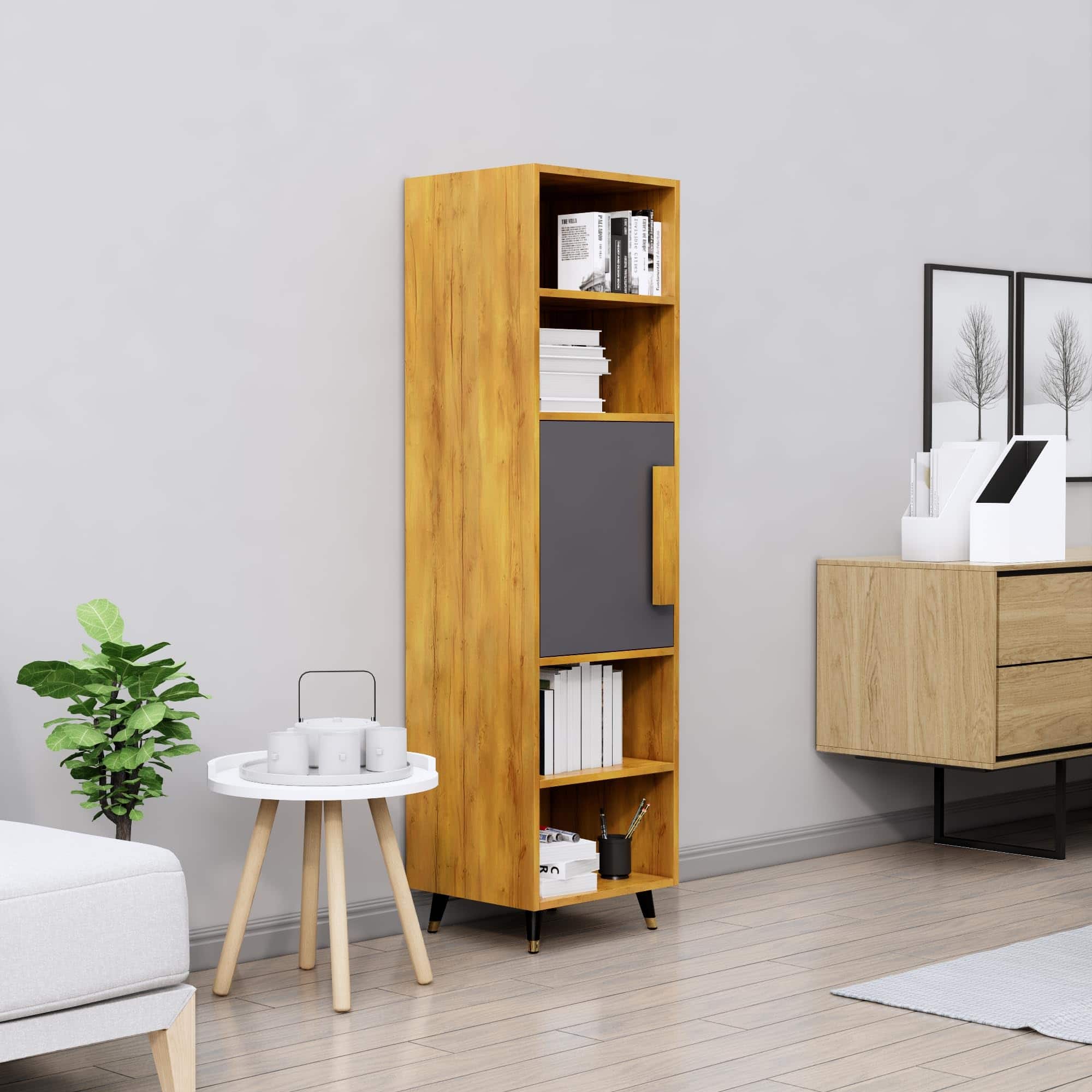 Hexa Engineered Wood Bookshelf Multipurpose Storage Rack in Giant Wood and Slate Grey Colour - HexaRed