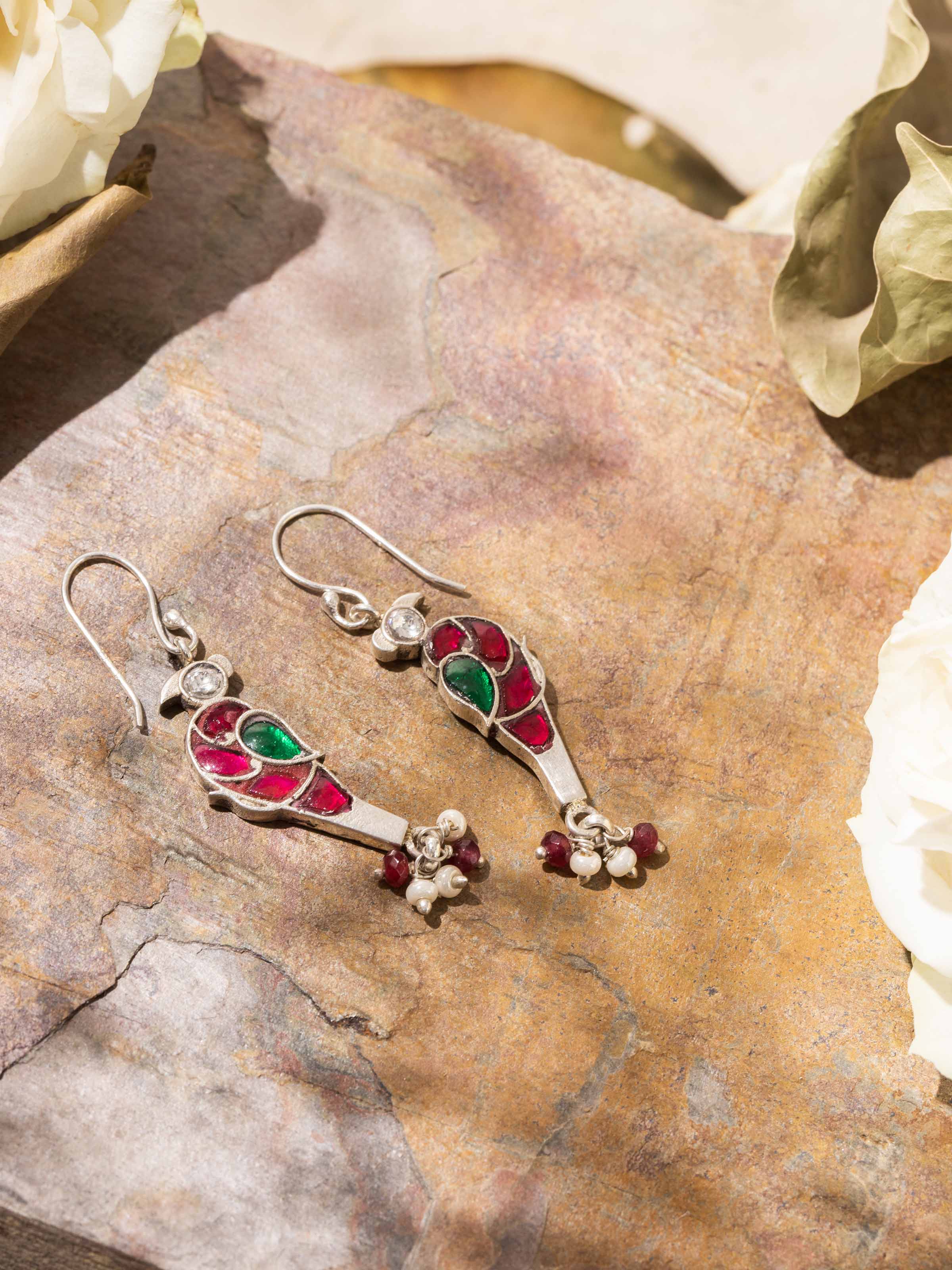 Close-up of Silver Smithing Drops by Swadesh showcasing fine craftsmanship and polished silver surface